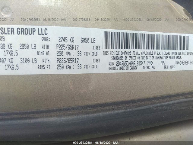 Photo 8 VIN: 2D4RN5DX6AR181547 - DODGE GRAND CARAVAN 