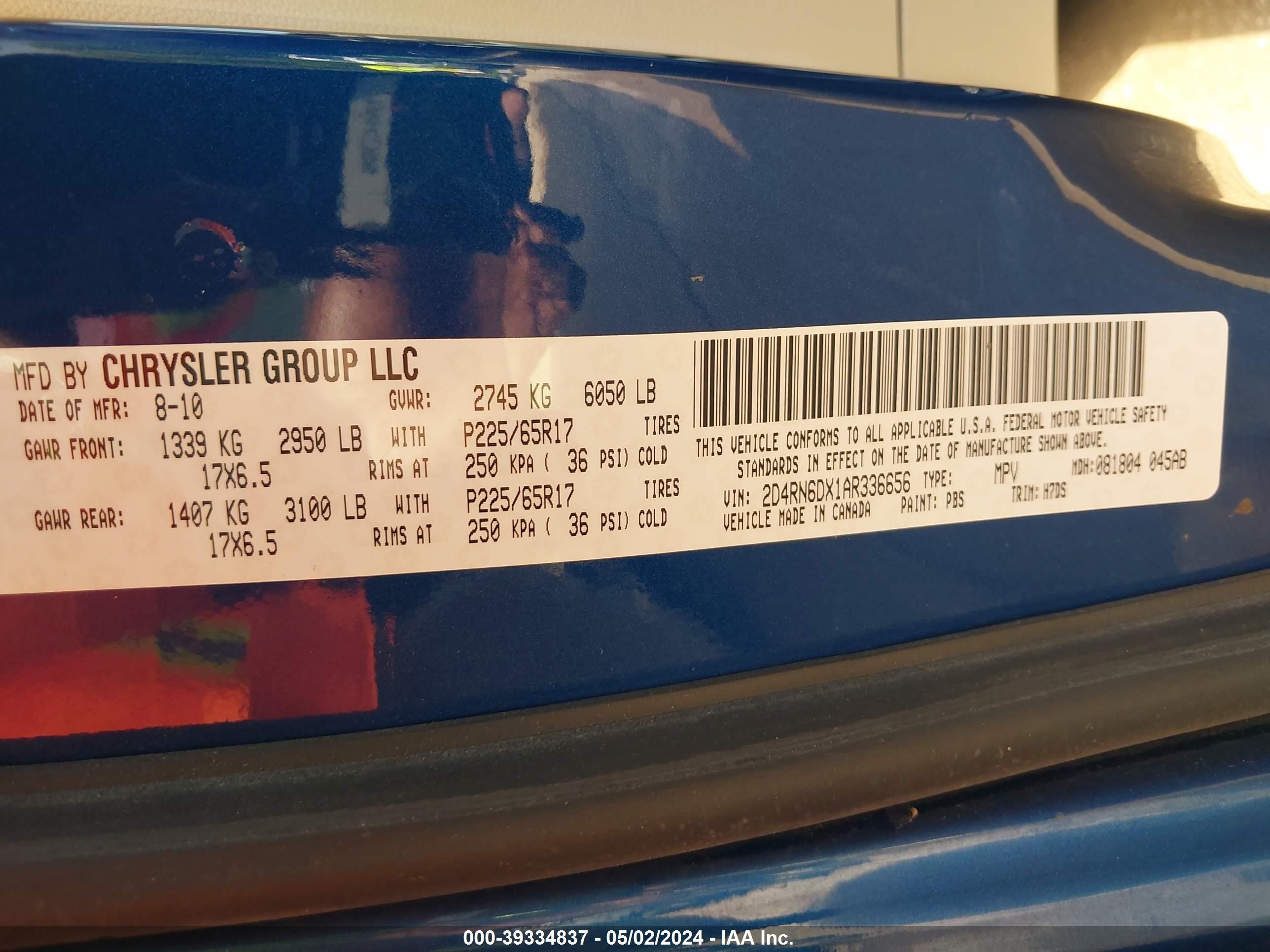 Photo 8 VIN: 2D4RN6DX1AR336656 - DODGE CARAVAN 