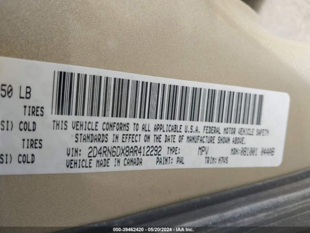 Photo 8 VIN: 2D4RN6DX8AR412292 - DODGE GRAND CARAVAN 