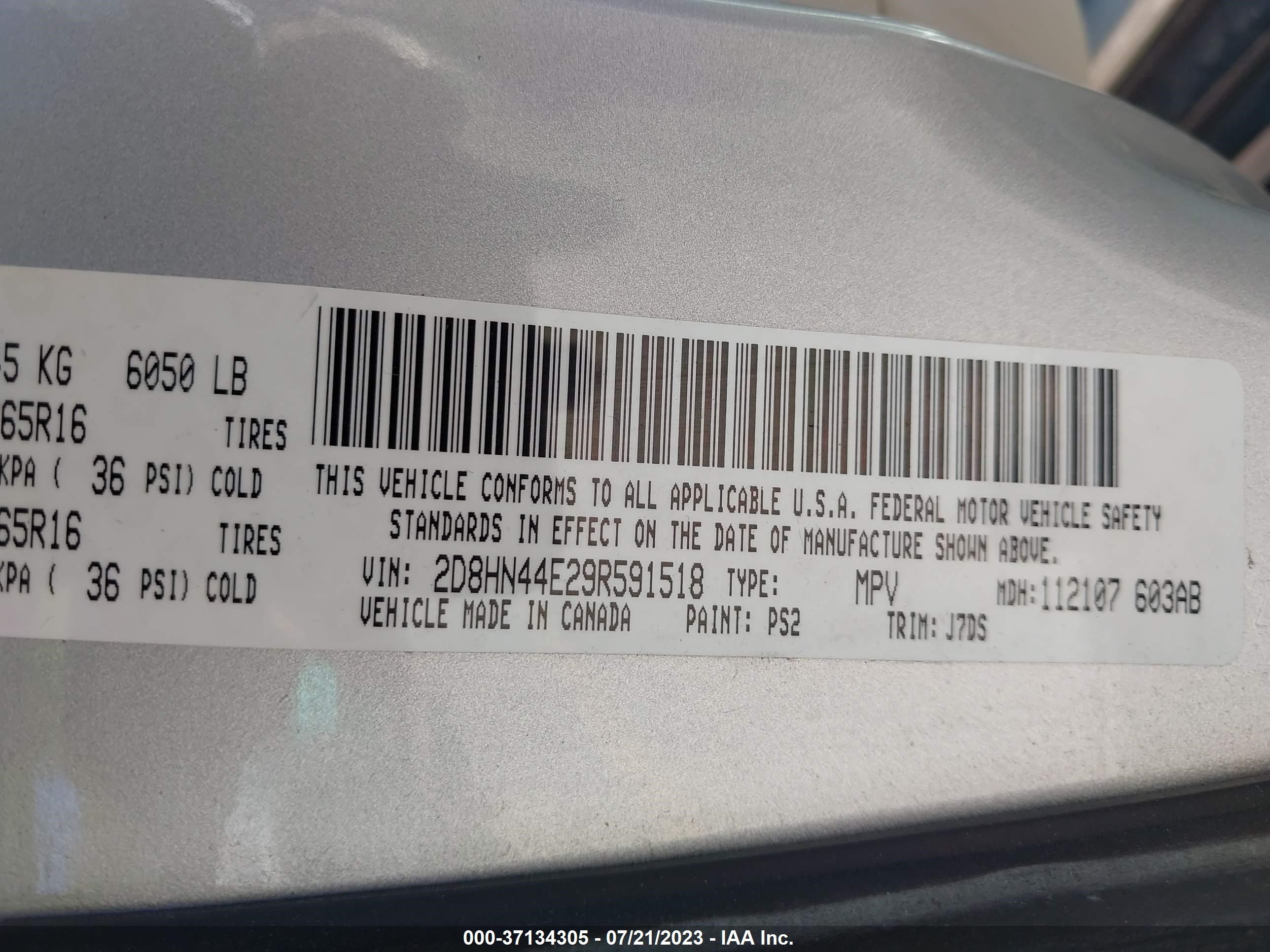 Photo 8 VIN: 2D8HN44E29R591518 - DODGE CARAVAN 