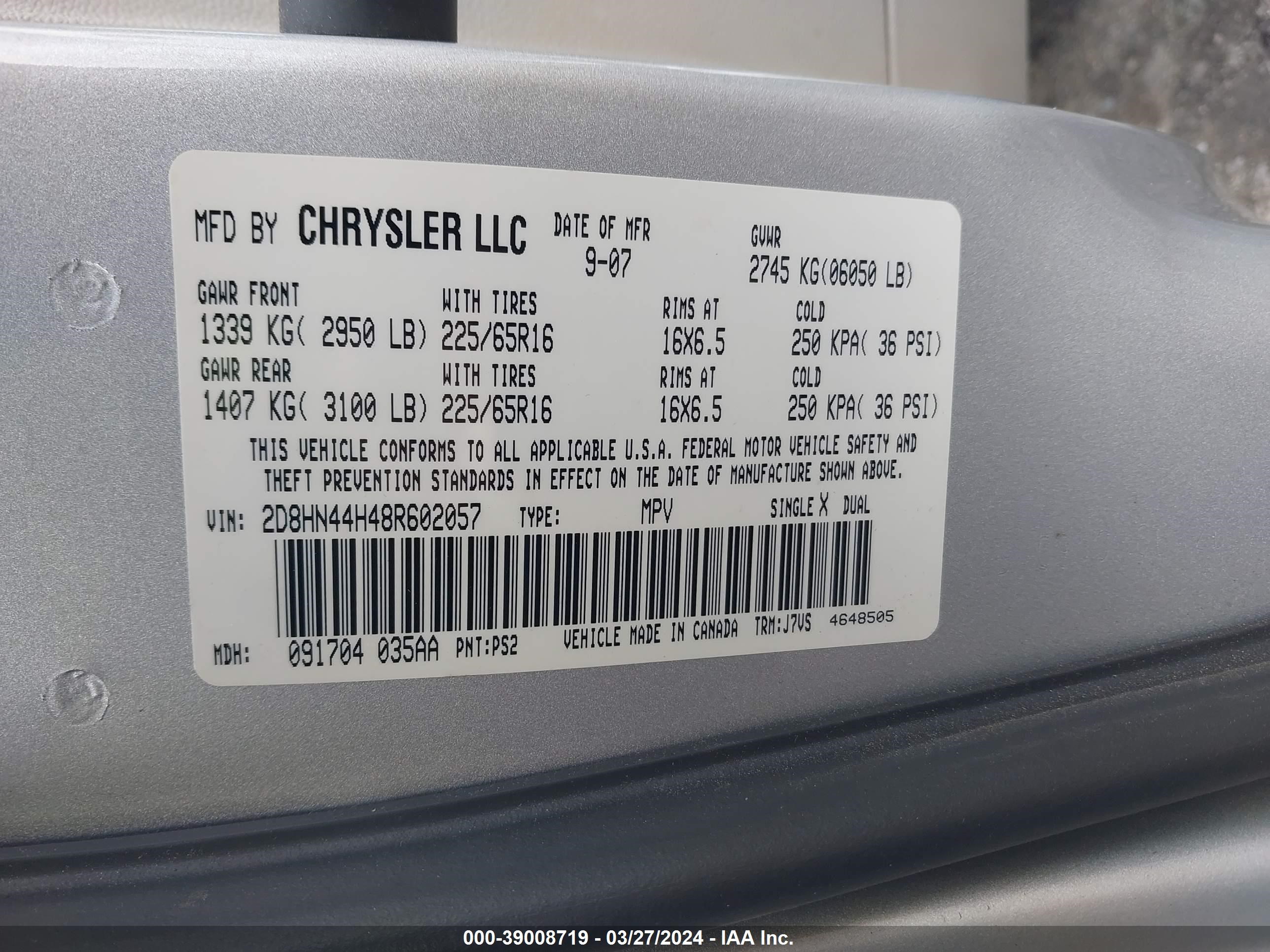 Photo 8 VIN: 2D8HN44H48R602057 - DODGE CARAVAN 