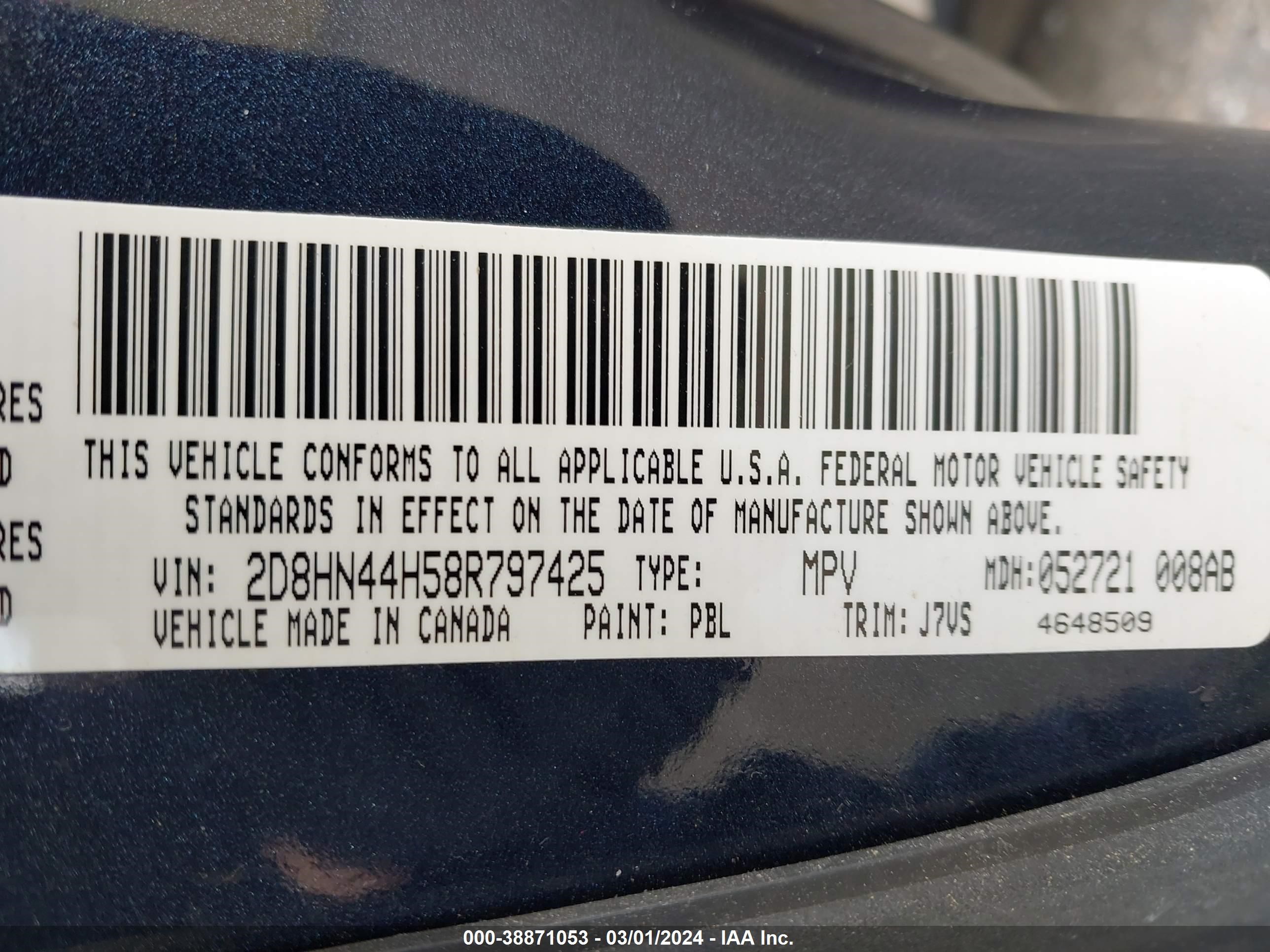 Photo 8 VIN: 2D8HN44H58R797425 - DODGE CARAVAN 