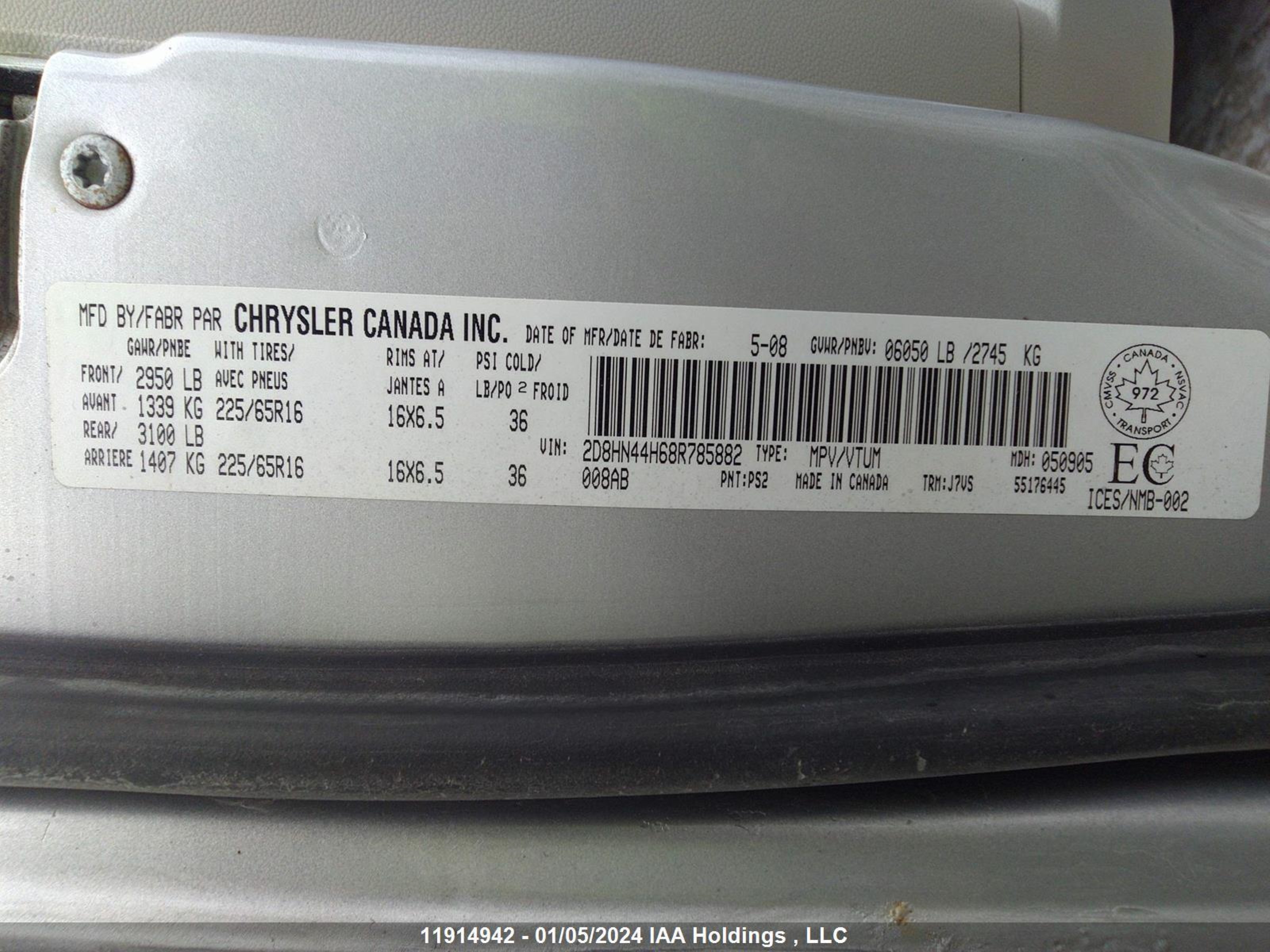 Photo 8 VIN: 2D8HN44H68R785882 - DODGE CARAVAN 