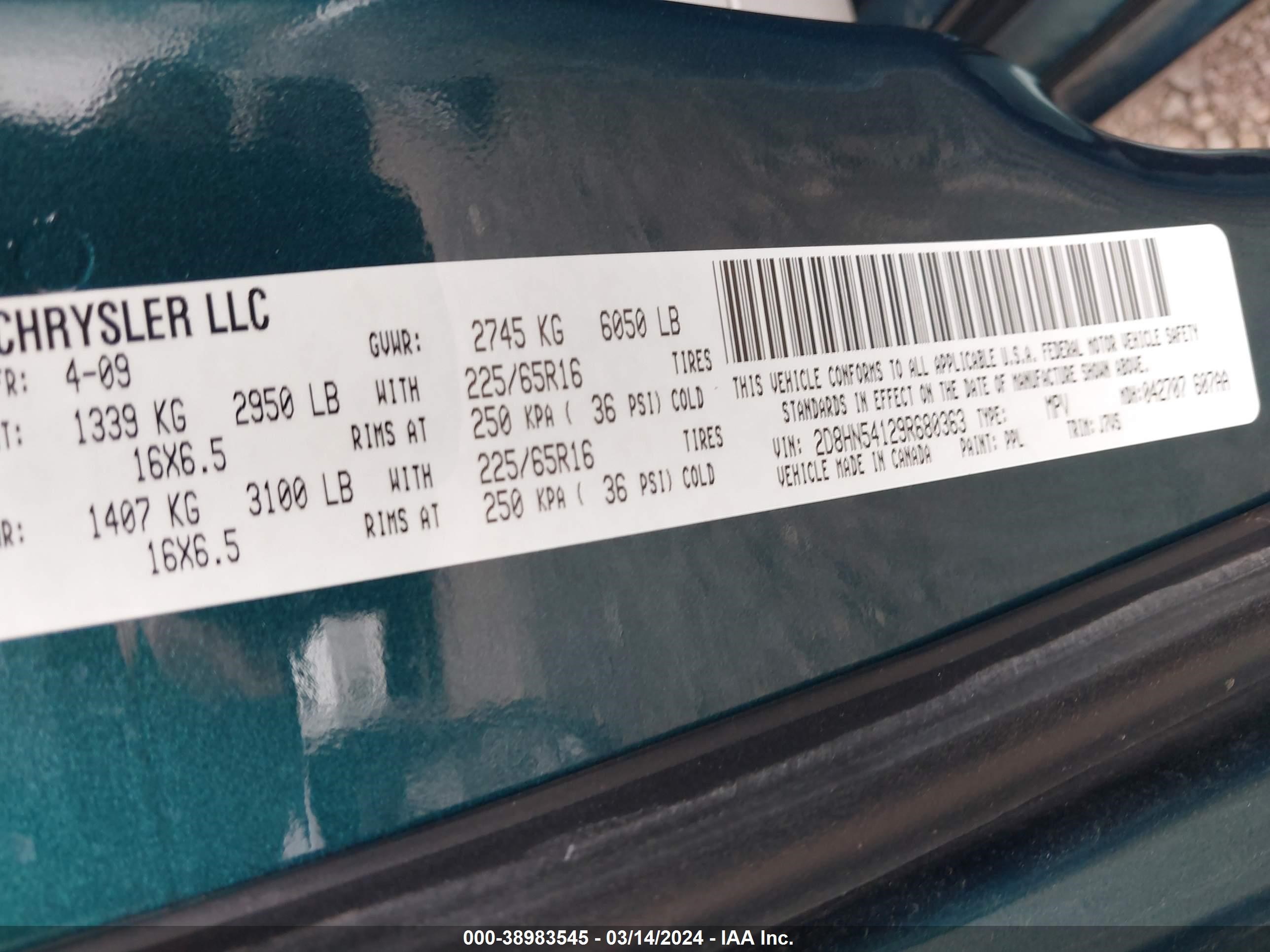 Photo 8 VIN: 2D8HN54129R680363 - DODGE CARAVAN 