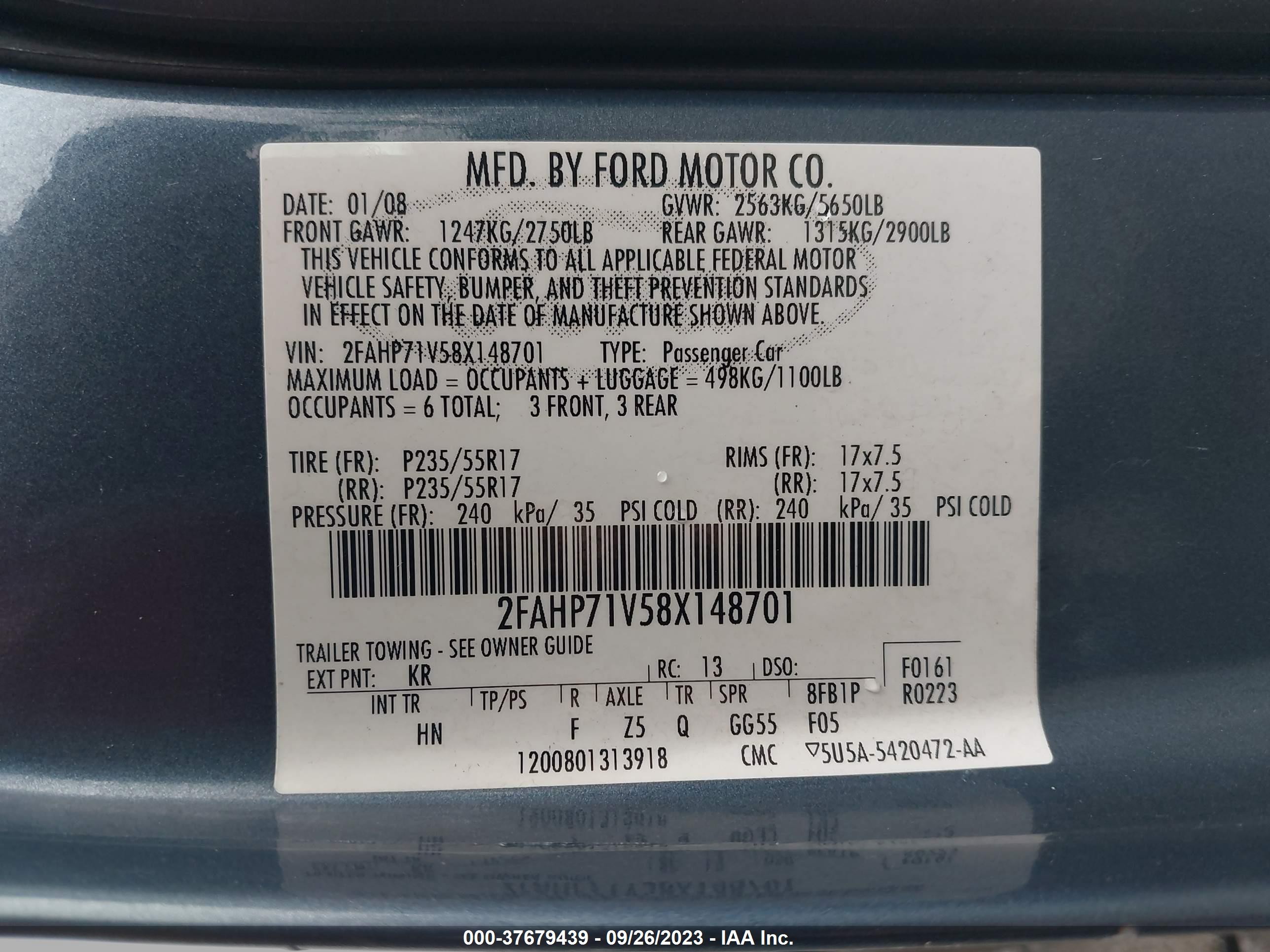 Photo 8 VIN: 2FAHP71V58X148701 - FORD POLICE 