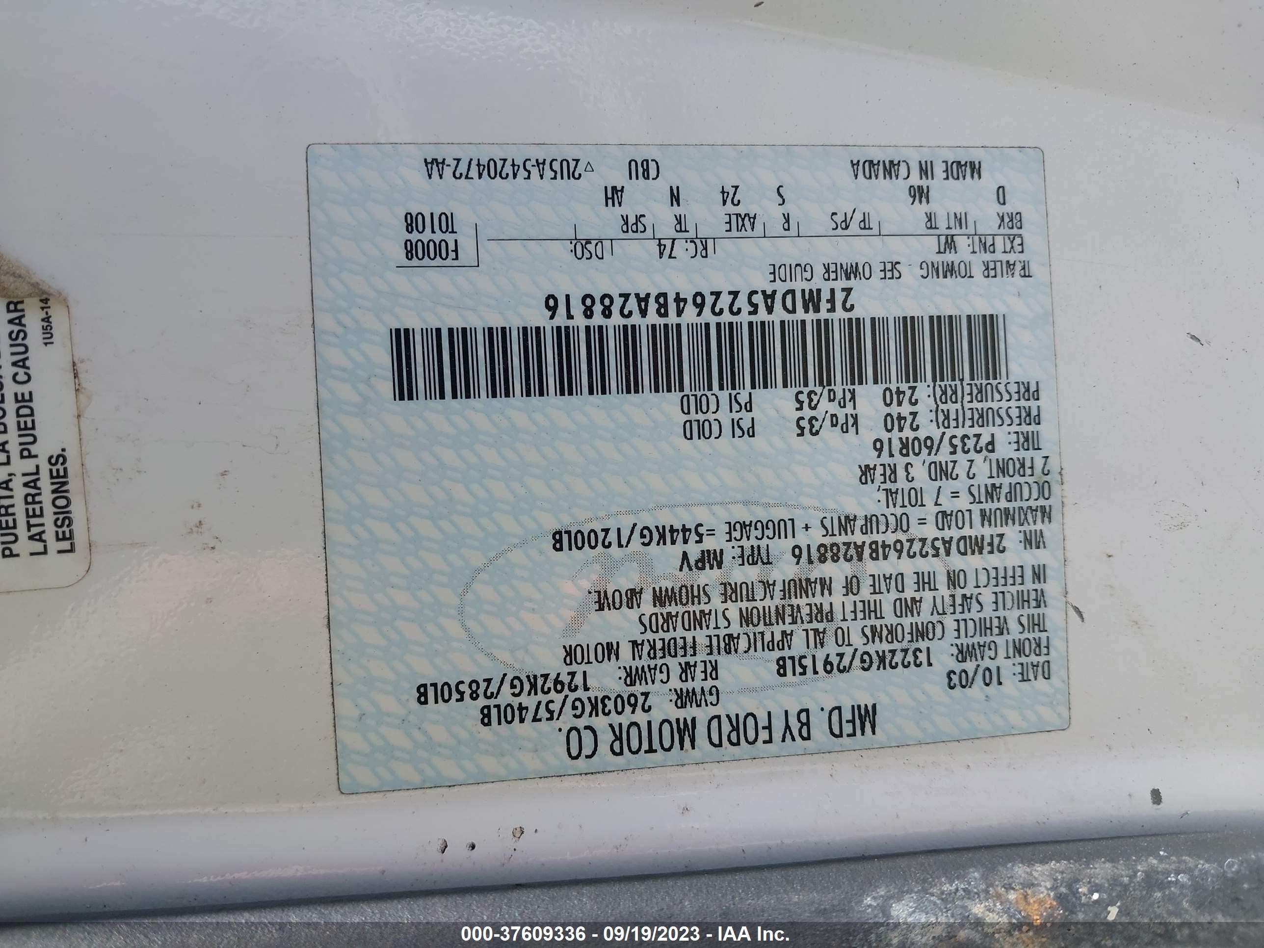 Photo 8 VIN: 2FMDA52264BA28816 - FORD FREESTAR 