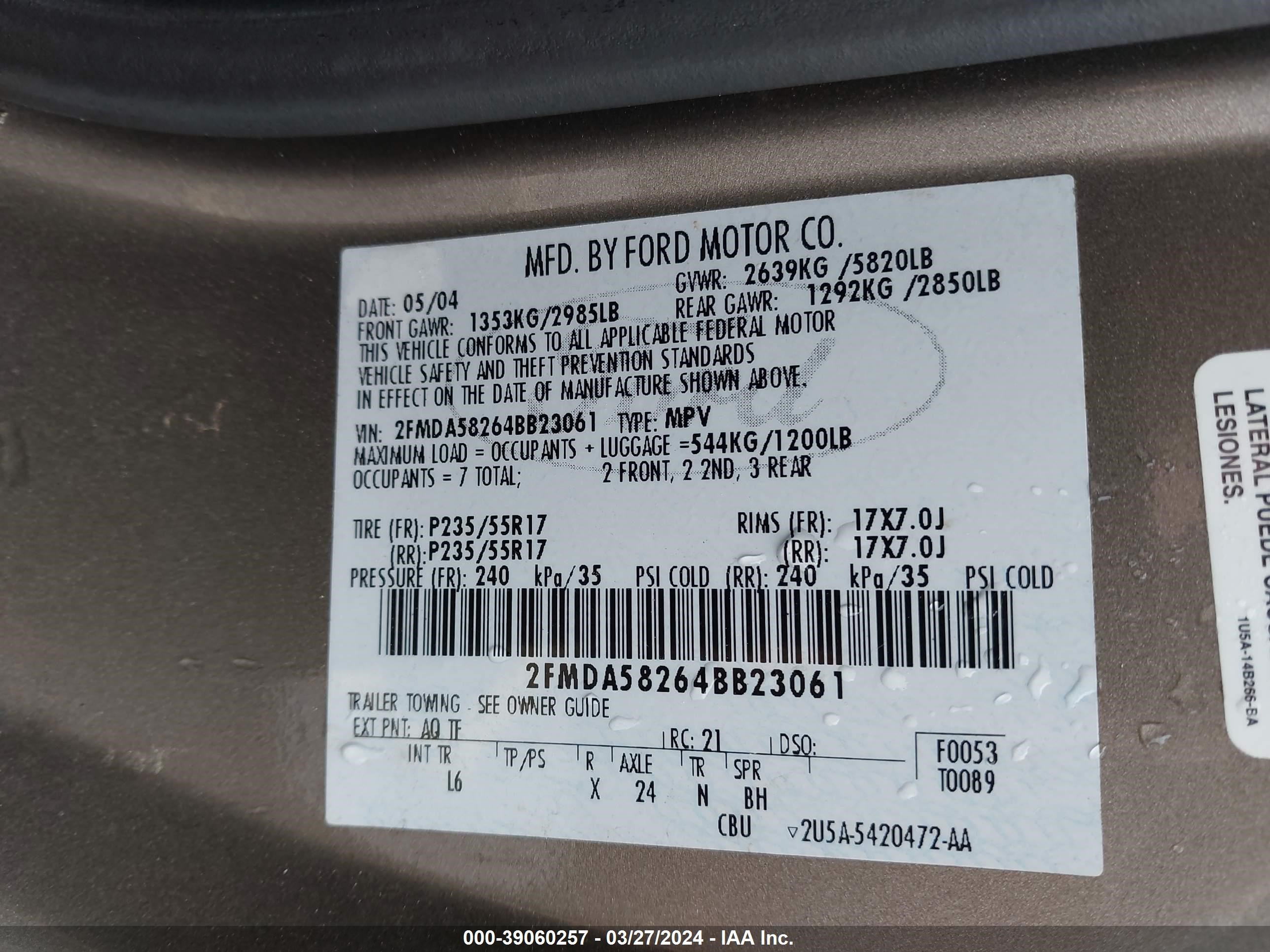 Photo 8 VIN: 2FMDA58264BB23061 - FORD FREESTAR 