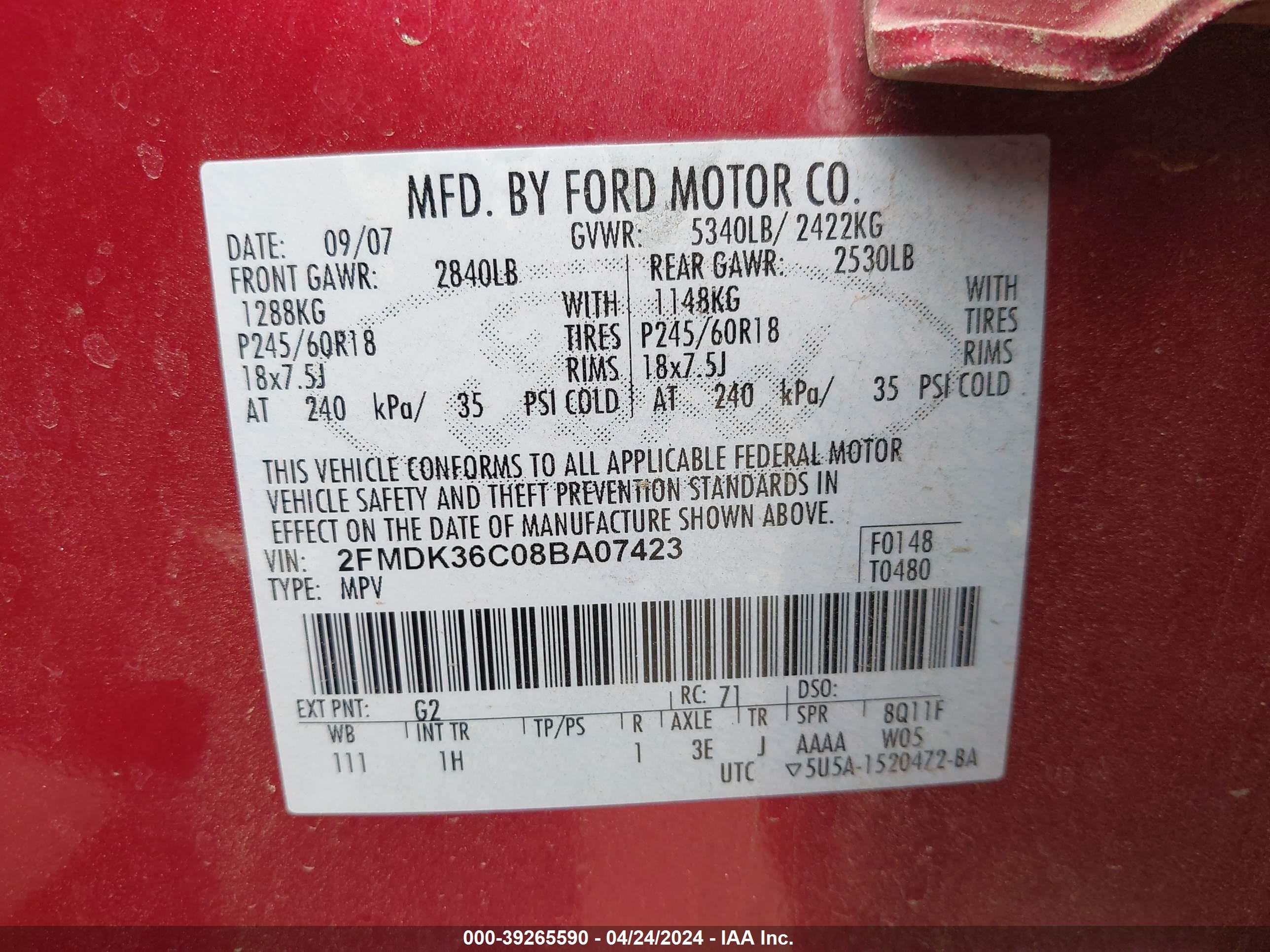 Photo 8 VIN: 2FMDK36C08BA07423 - FORD EDGE 