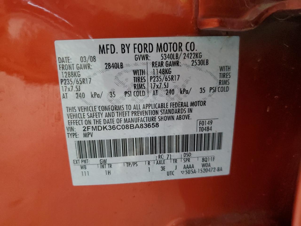 Photo 11 VIN: 2FMDK36C08BA83658 - FORD EDGE 