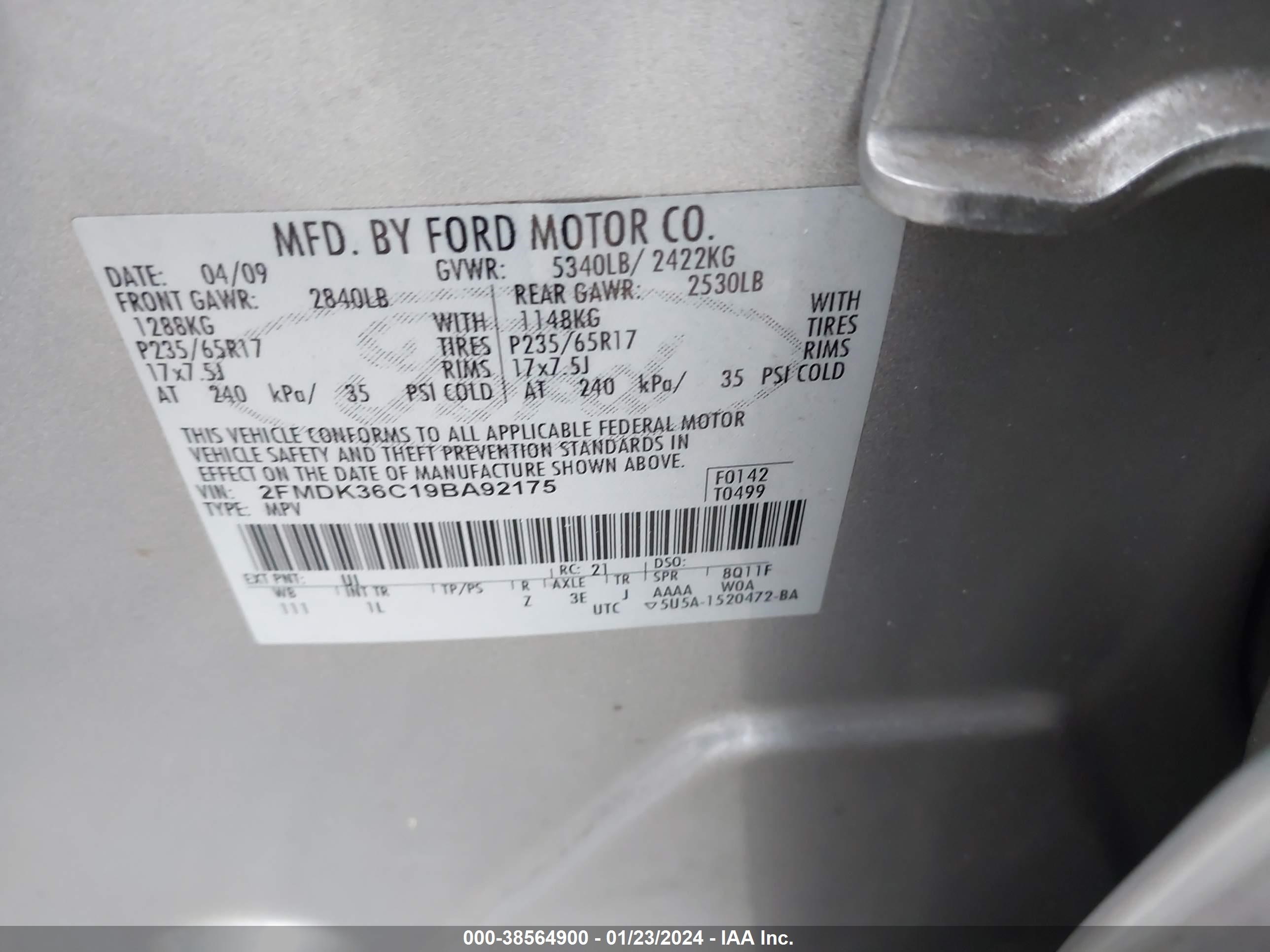 Photo 8 VIN: 2FMDK36C19BA92175 - FORD EDGE 