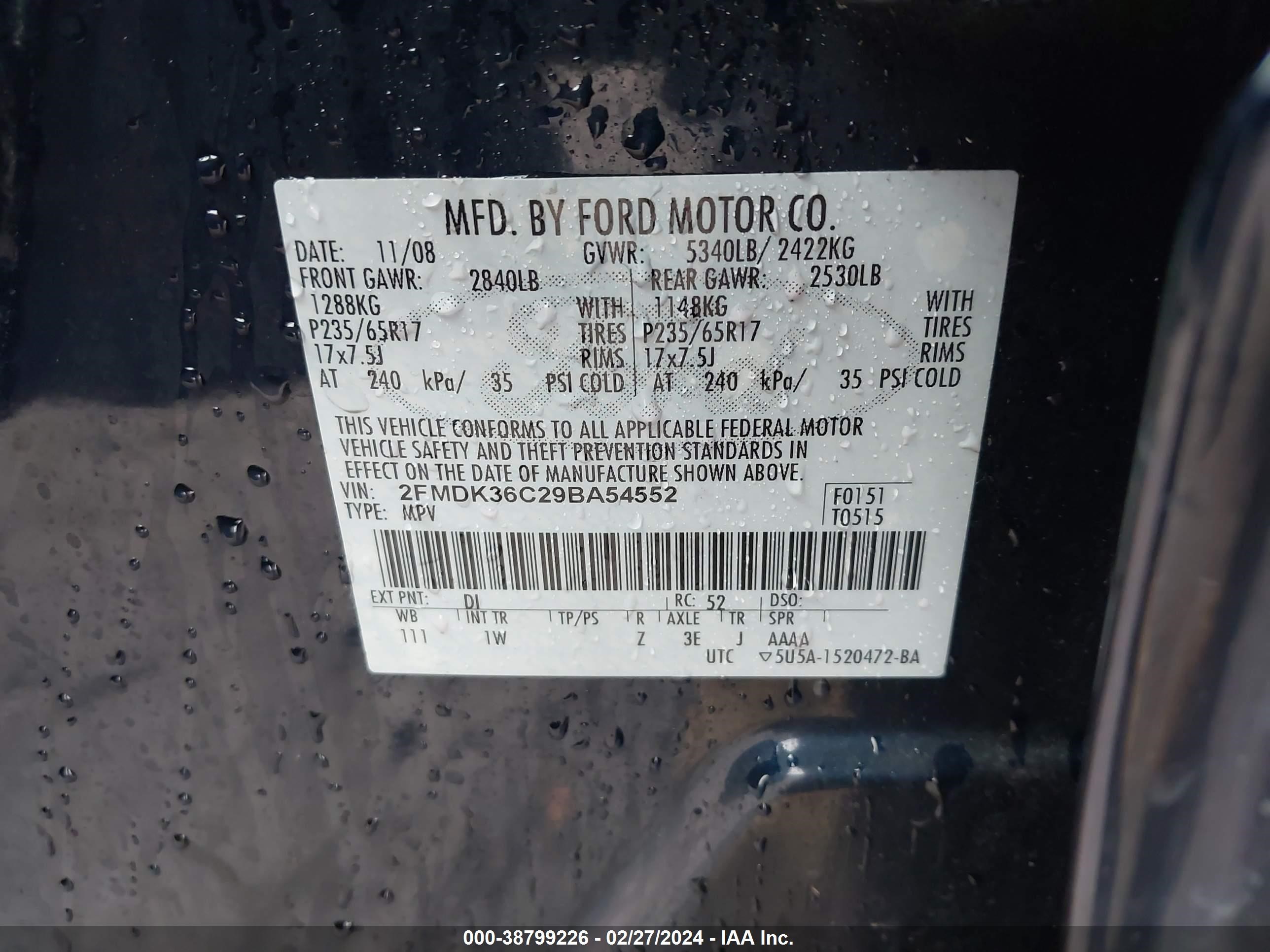 Photo 8 VIN: 2FMDK36C29BA54552 - FORD EDGE 