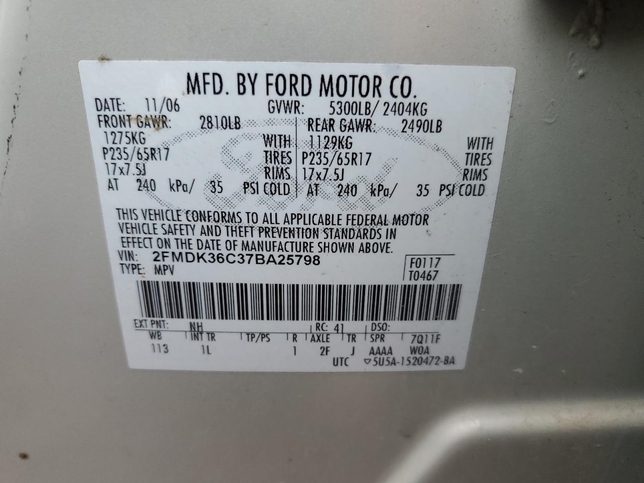 Photo 12 VIN: 2FMDK36C37BA25798 - FORD EDGE 