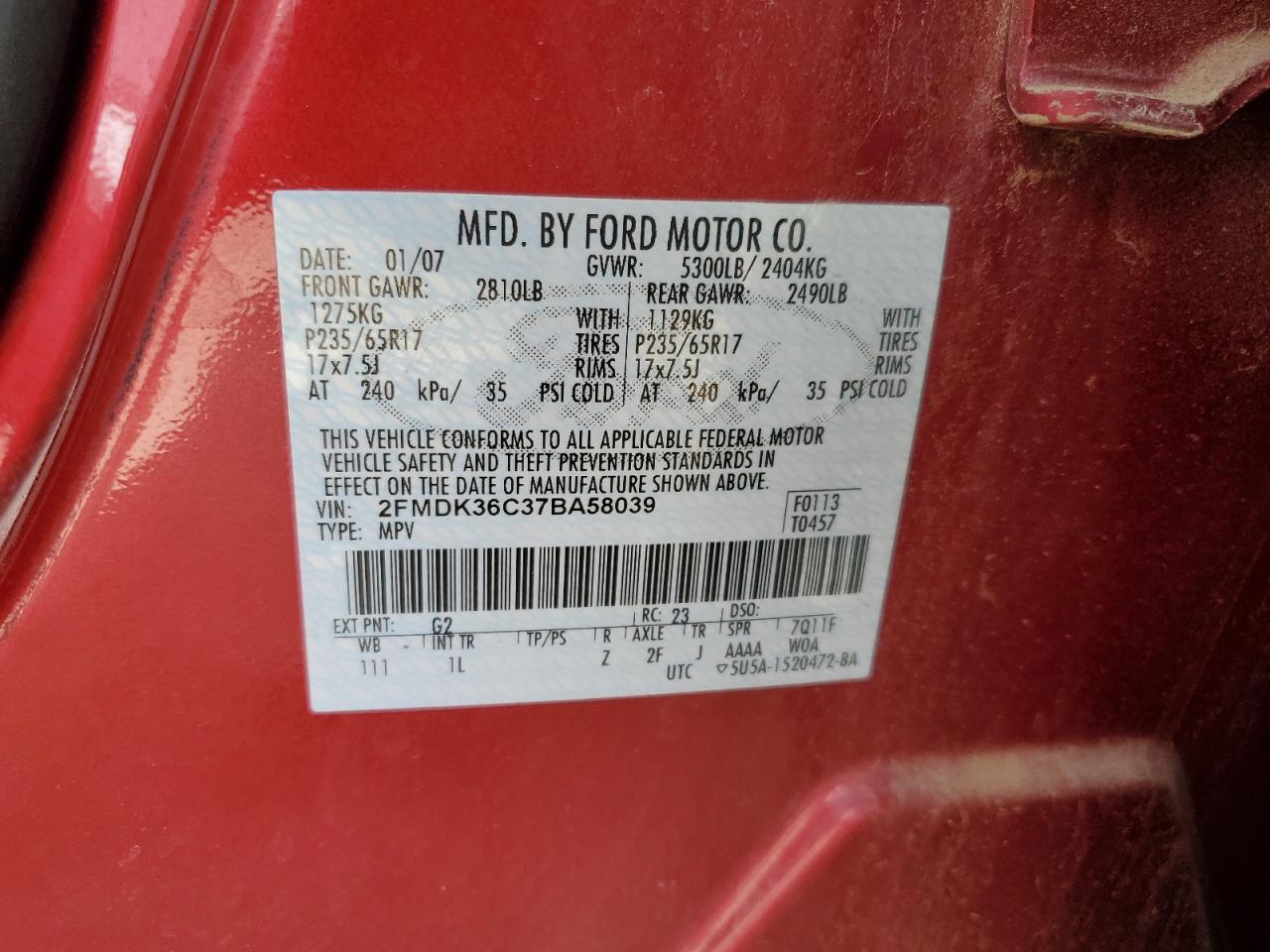 Photo 11 VIN: 2FMDK36C37BA58039 - FORD EDGE 