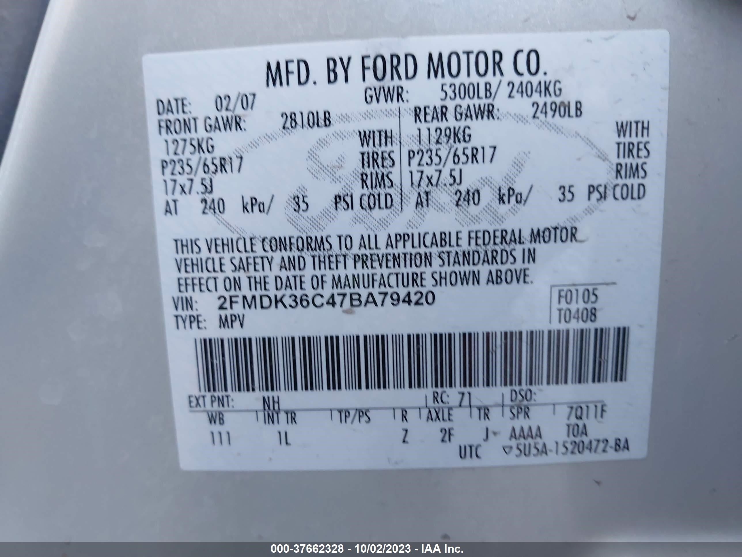 Photo 8 VIN: 2FMDK36C47BA79420 - FORD EDGE 