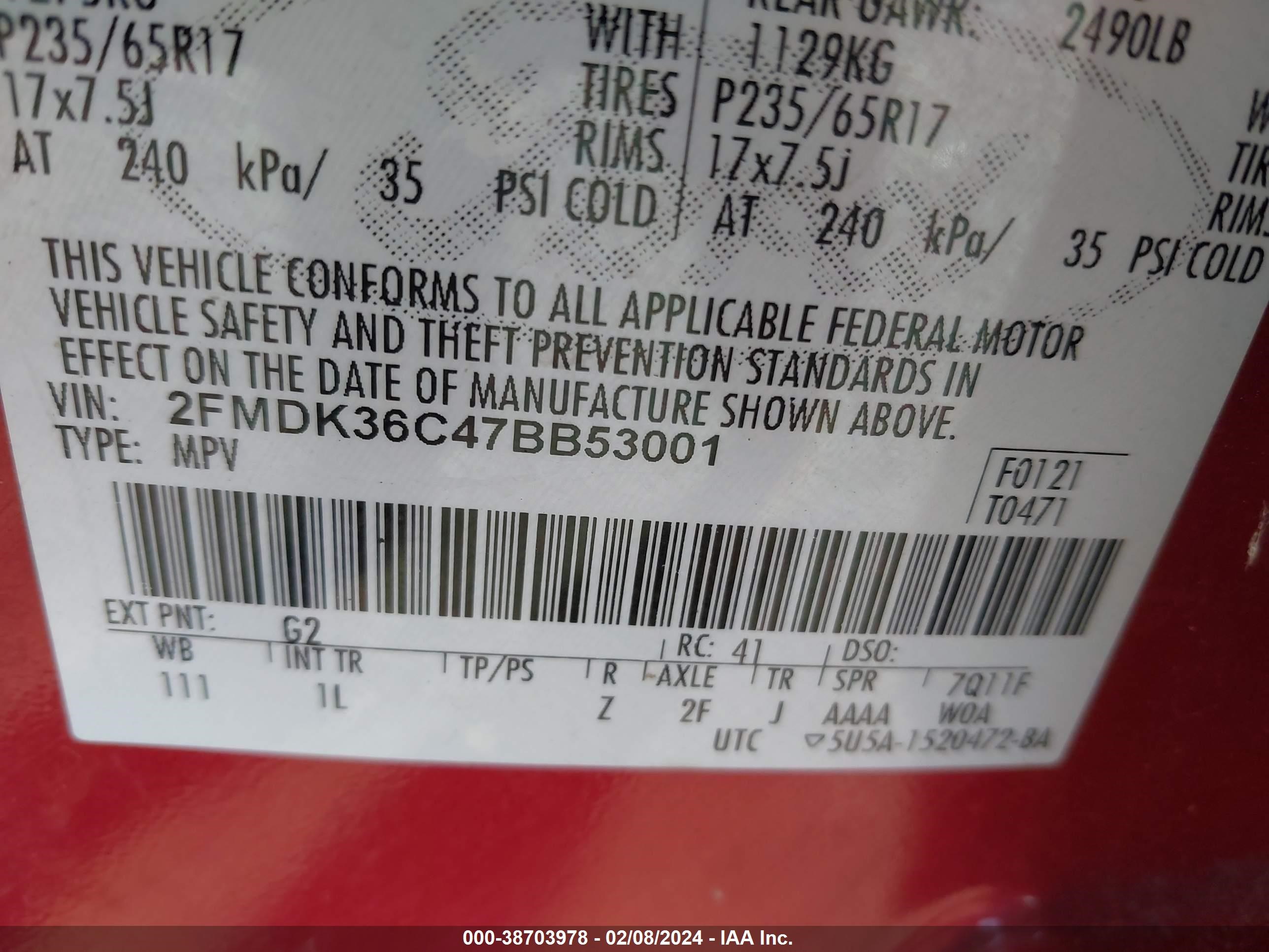 Photo 8 VIN: 2FMDK36C47BB53001 - FORD EDGE 