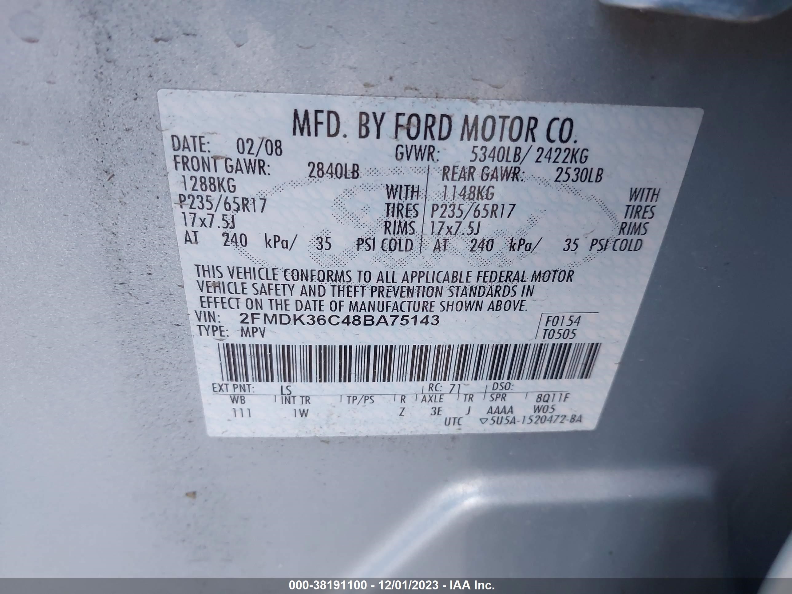 Photo 8 VIN: 2FMDK36C48BA75143 - FORD EDGE 