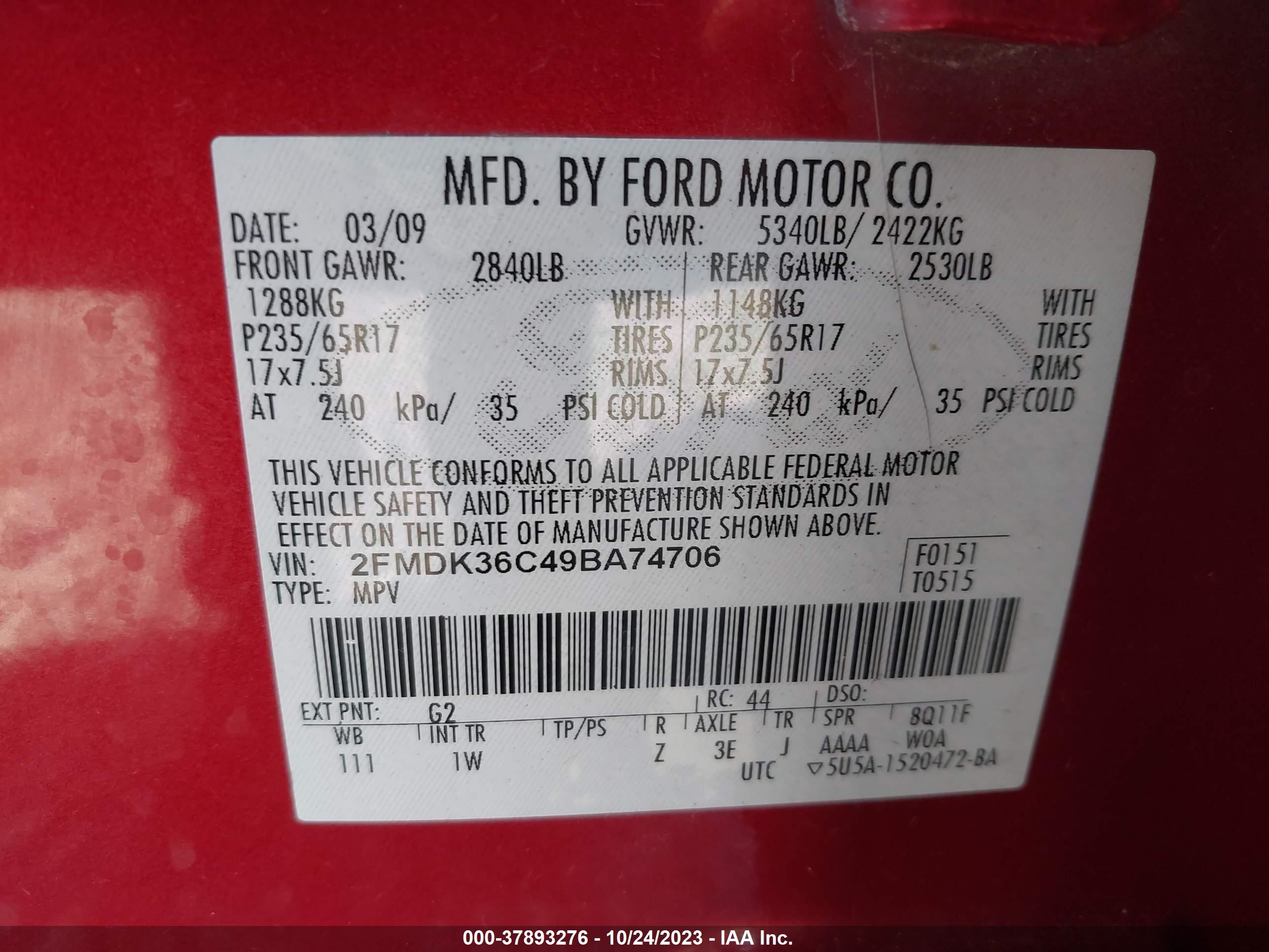 Photo 8 VIN: 2FMDK36C49BA74706 - FORD EDGE 