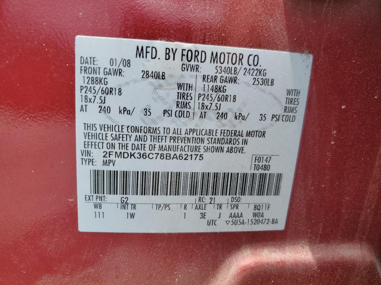 Photo 11 VIN: 2FMDK36C78BA62175 - FORD EDGE 