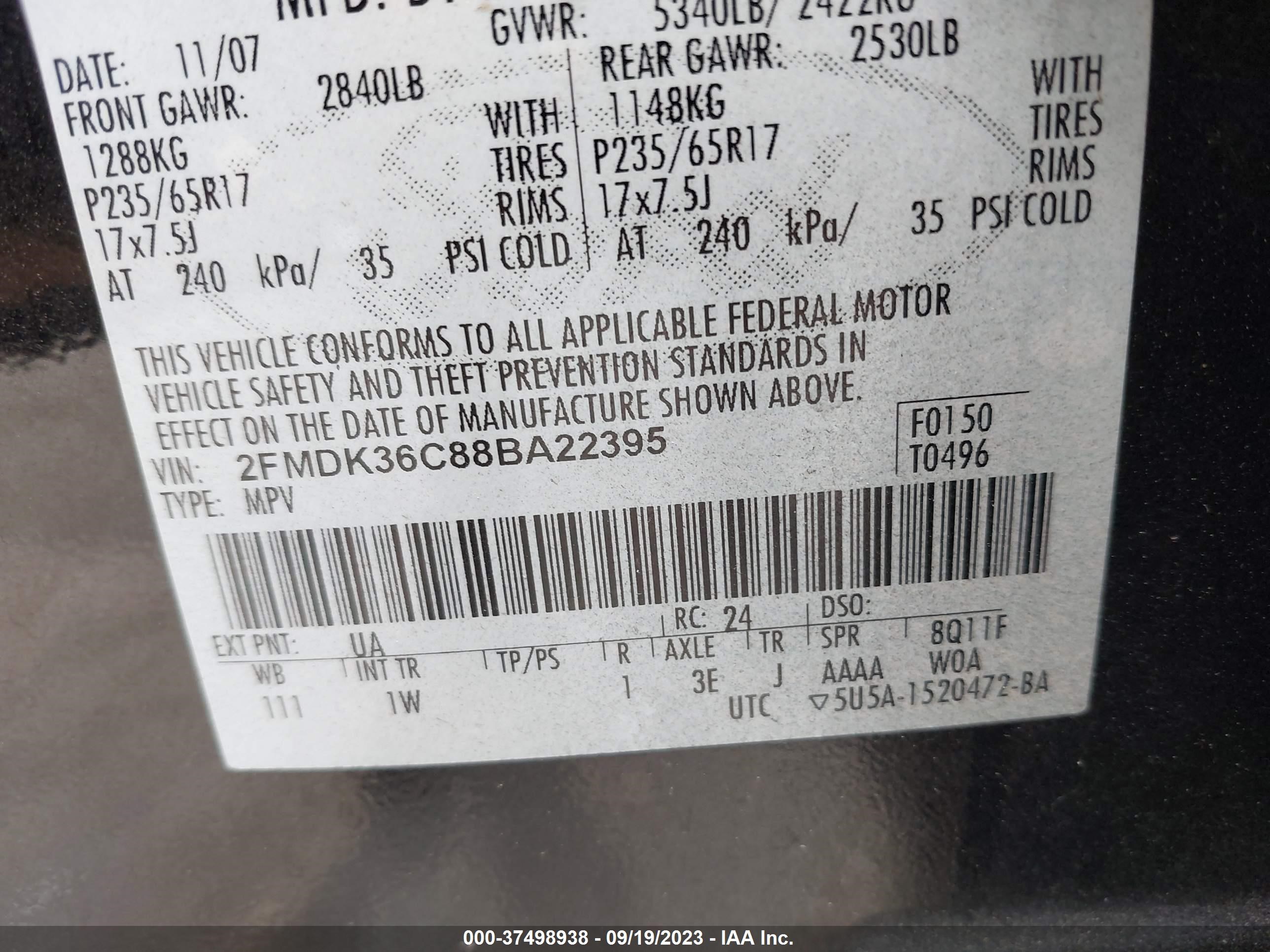 Photo 8 VIN: 2FMDK36C88BA22395 - FORD EDGE 