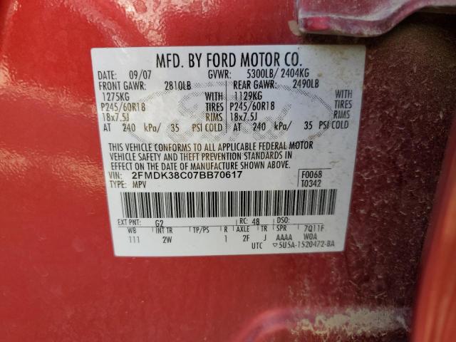 Photo 12 VIN: 2FMDK38C07BB70617 - FORD EDGE SEL 