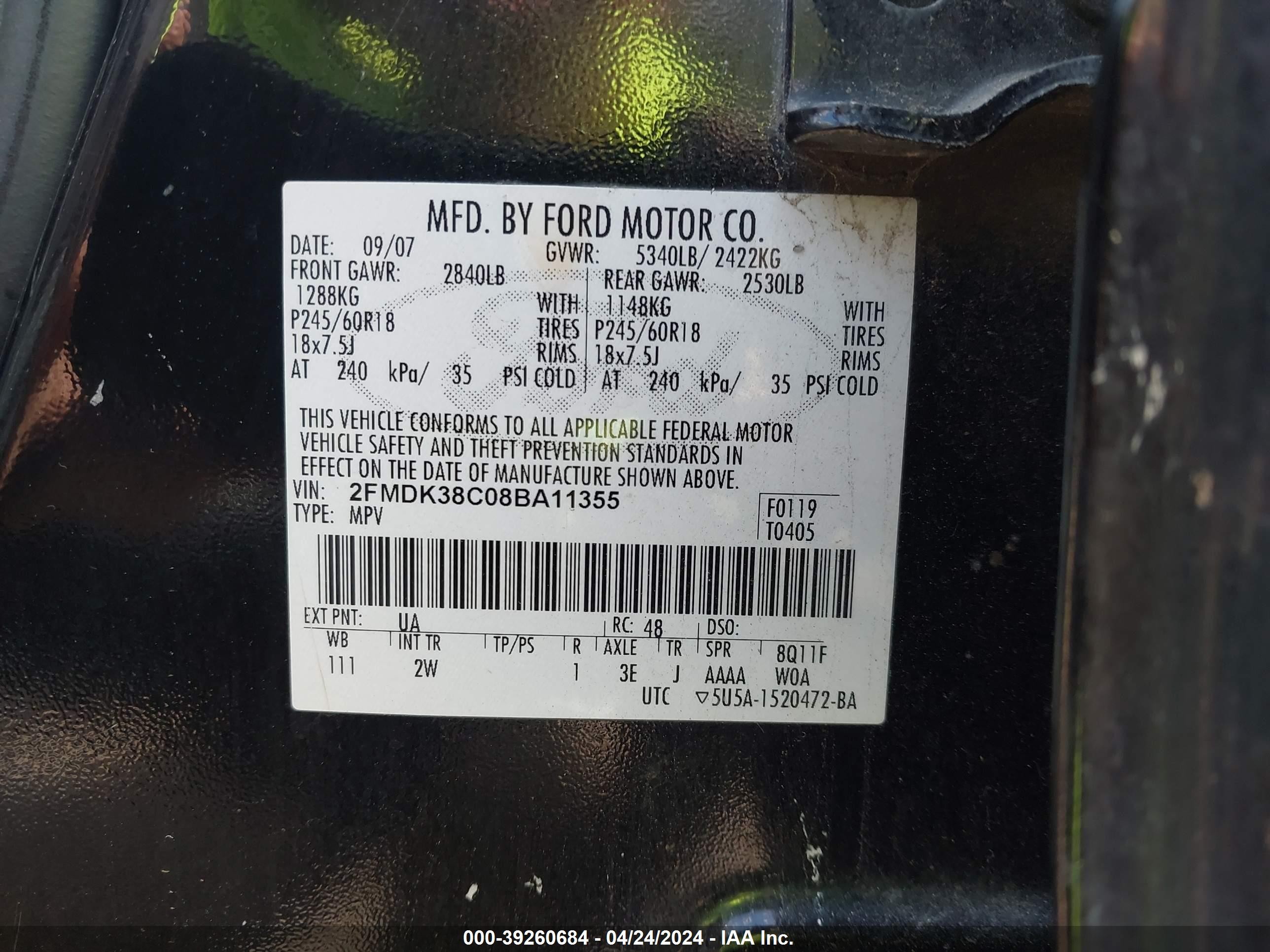 Photo 8 VIN: 2FMDK38C08BA11355 - FORD EDGE 