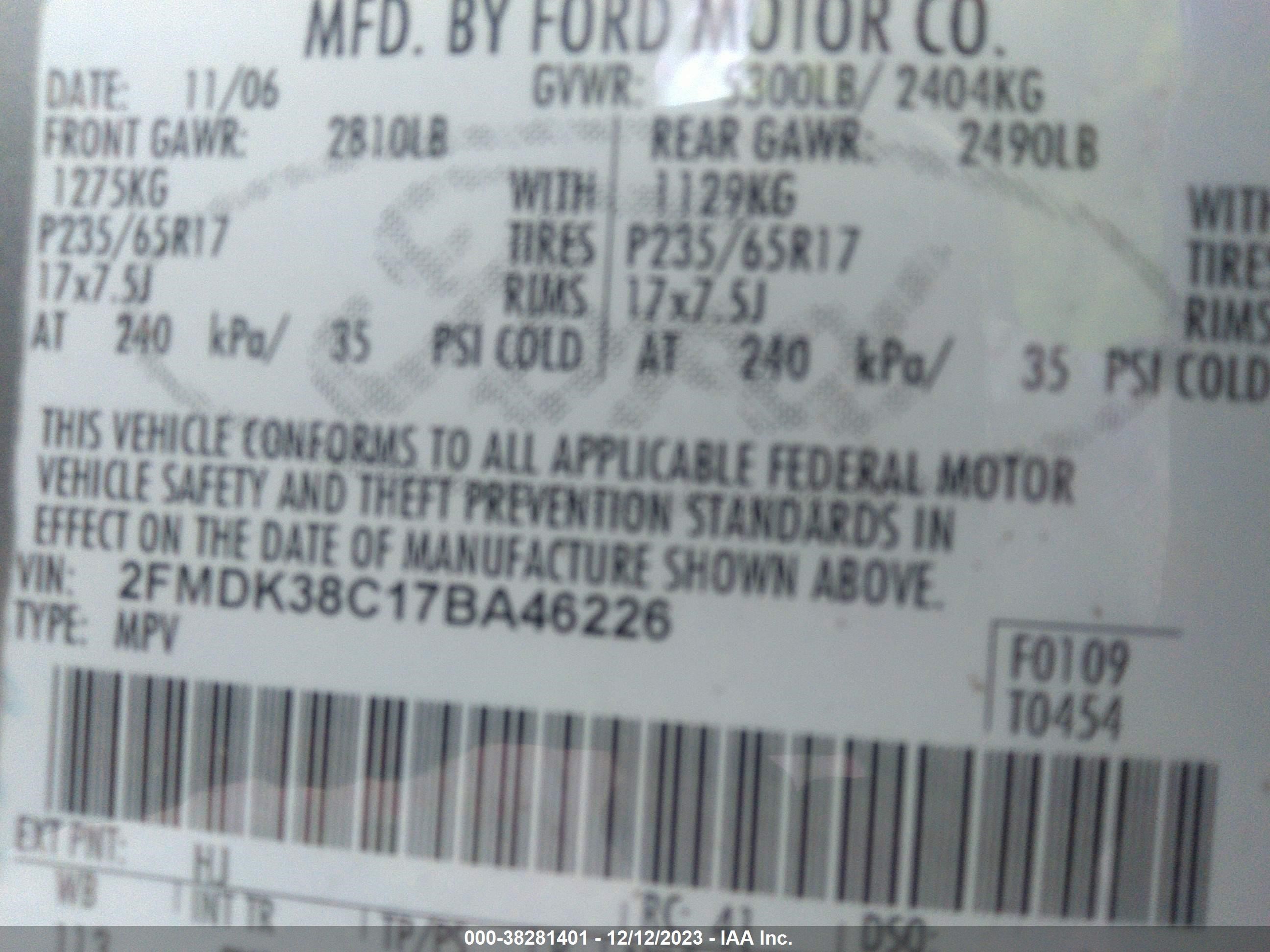 Photo 8 VIN: 2FMDK38C17BA46226 - FORD EDGE 