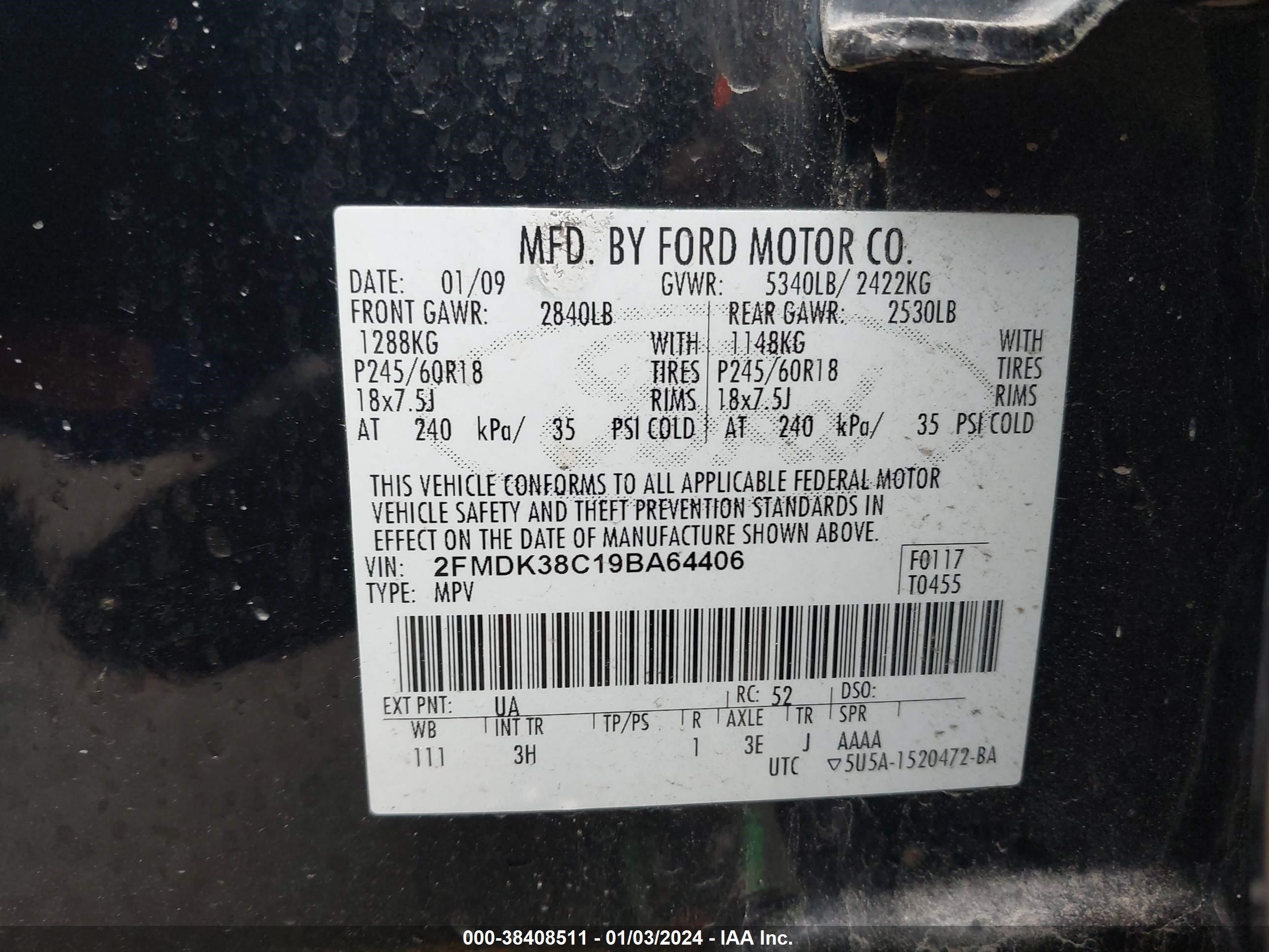 Photo 8 VIN: 2FMDK38C19BA64406 - FORD EDGE 