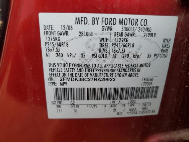 Photo 12 VIN: 2FMDK38C27BA29922 - FORD EDGE SEL 