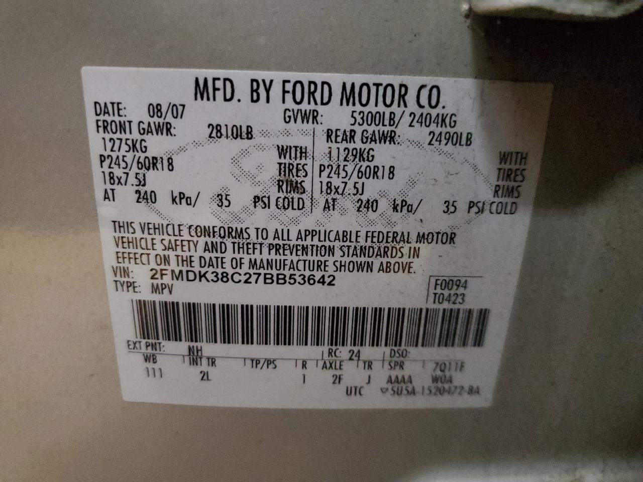 Photo 11 VIN: 2FMDK38C27BB53642 - FORD EDGE 