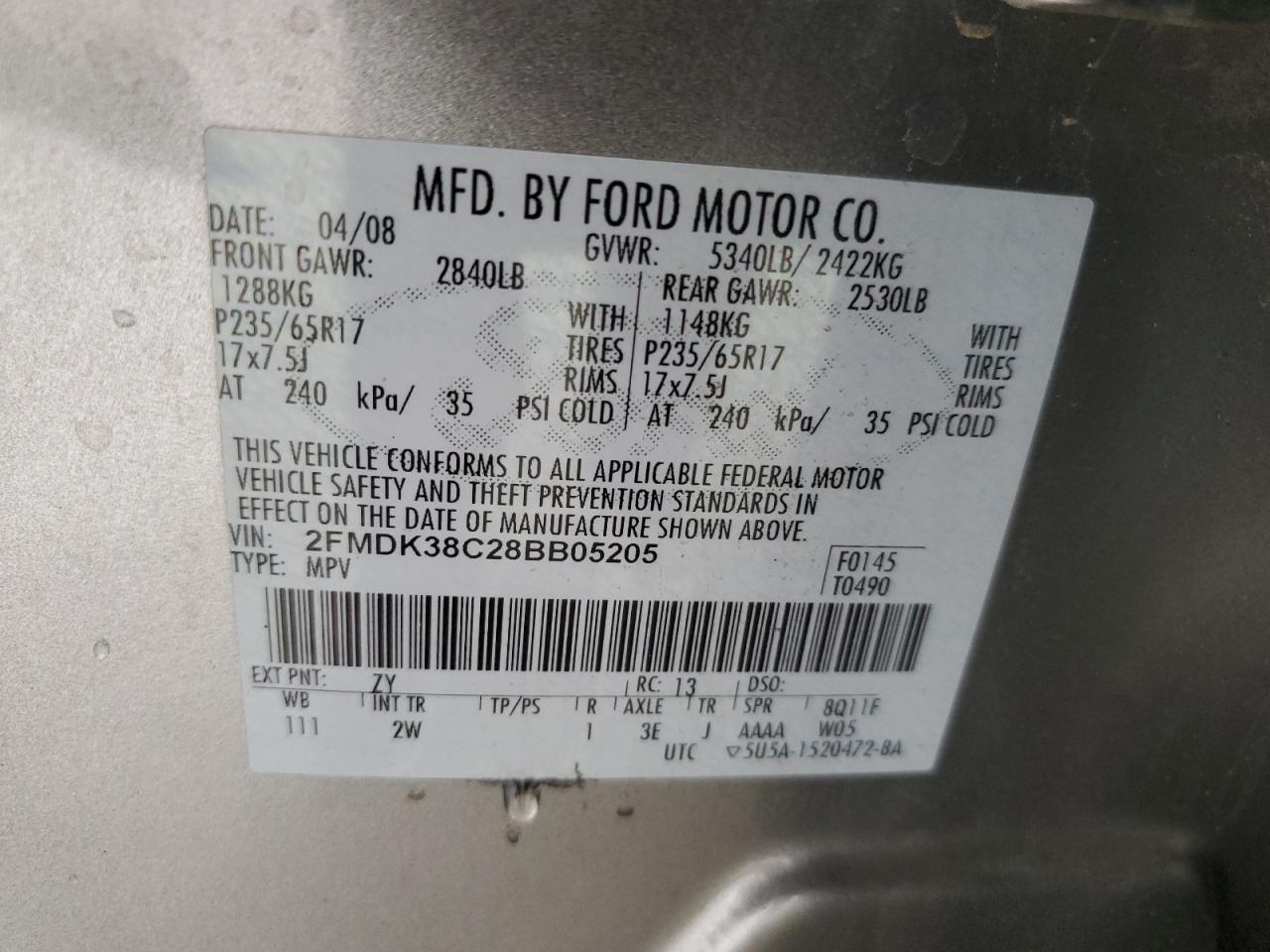 Photo 11 VIN: 2FMDK38C28BB05205 - FORD EDGE 