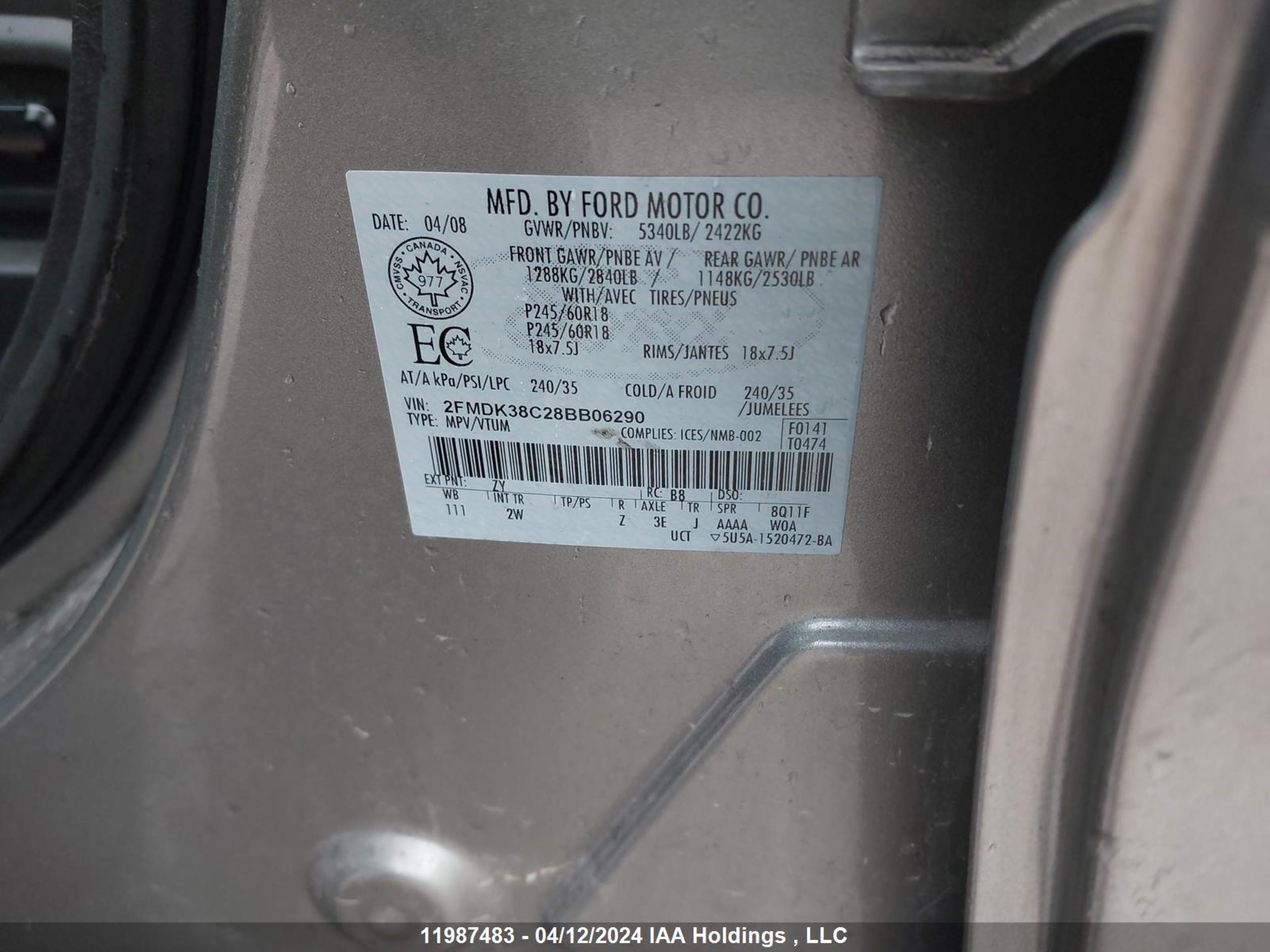 Photo 8 VIN: 2FMDK38C28BB06290 - FORD EDGE 