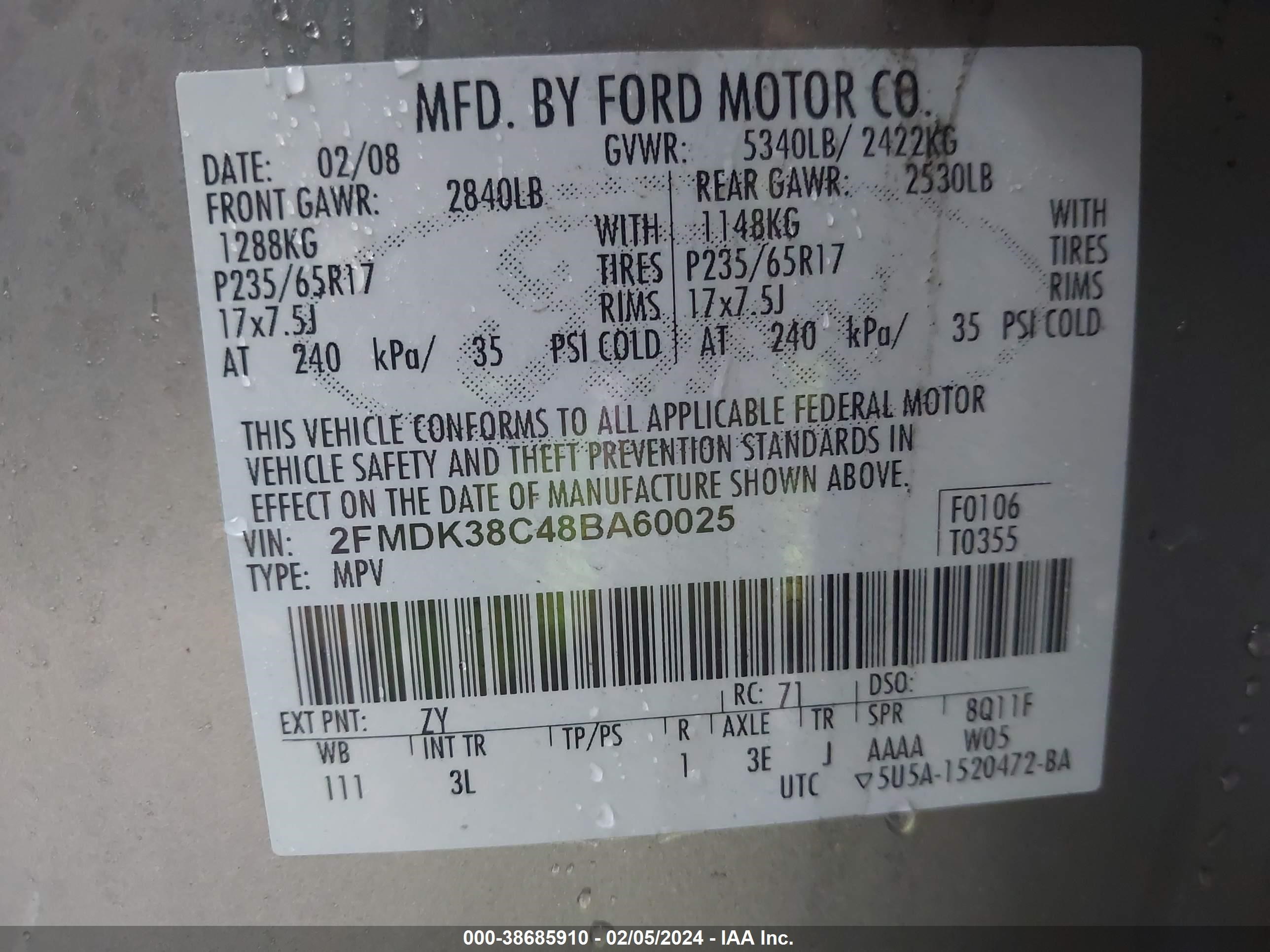 Photo 8 VIN: 2FMDK38C48BA60025 - FORD EDGE 