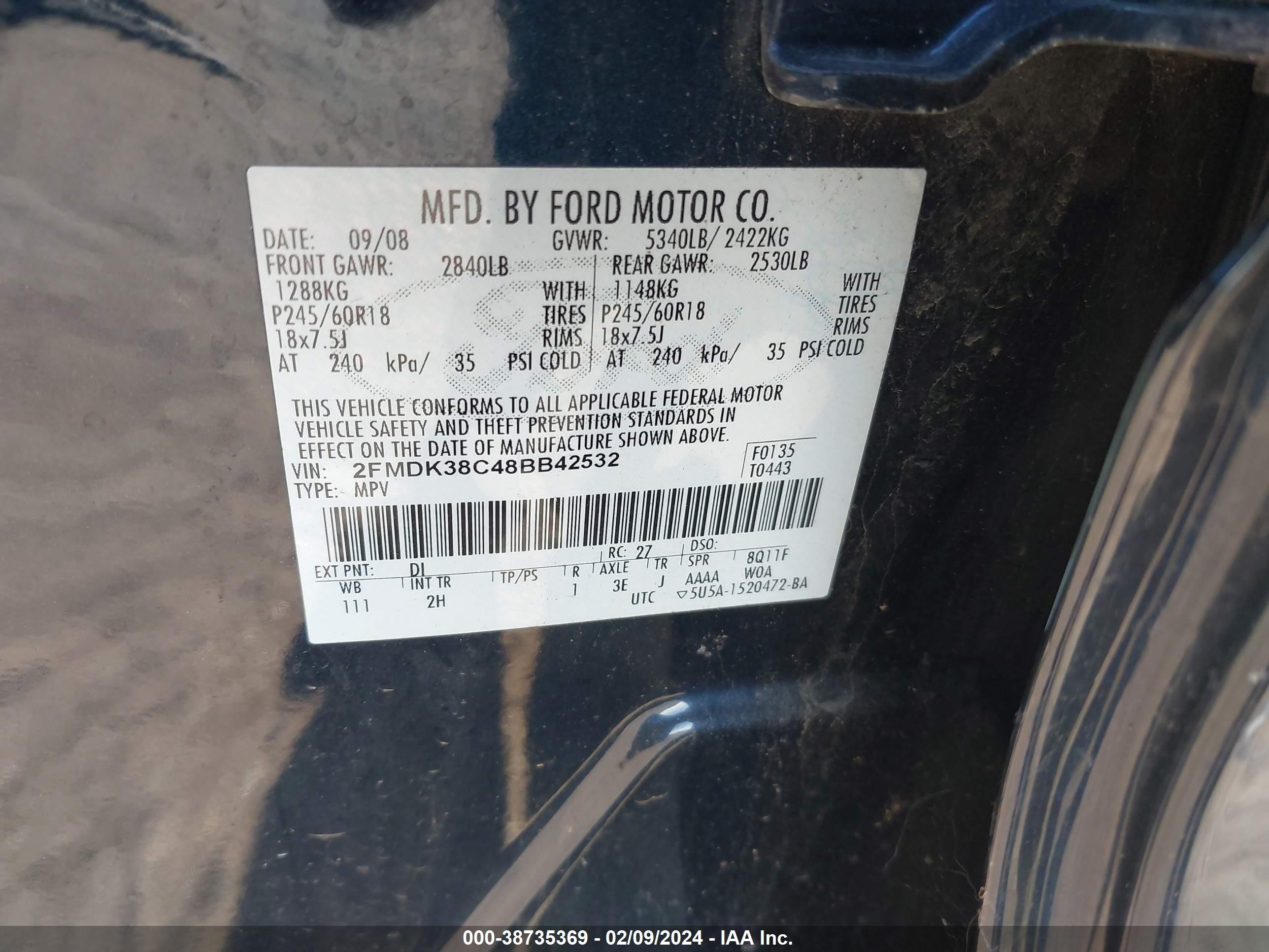 Photo 8 VIN: 2FMDK38C48BB42532 - FORD EDGE 