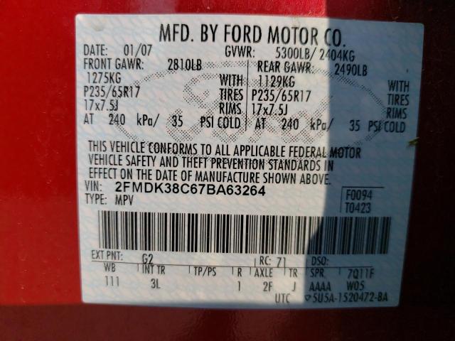 Photo 12 VIN: 2FMDK38C67BA63264 - FORD EDGE SEL 