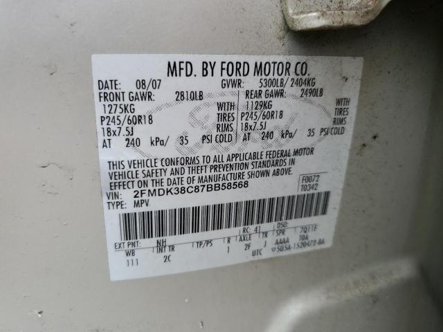 Photo 10 VIN: 2FMDK38C87BB58568 - FORD EDGE SEL 