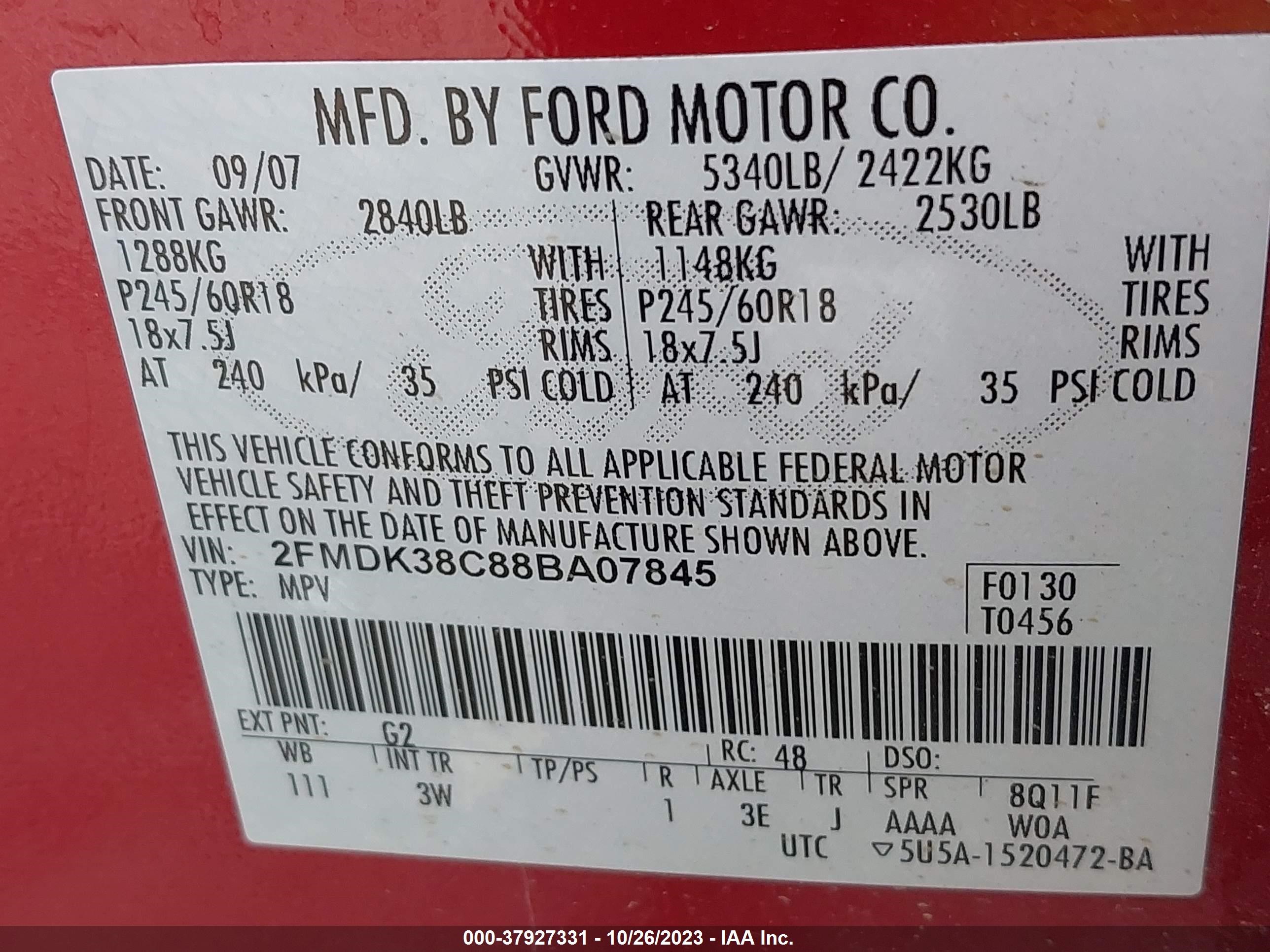 Photo 8 VIN: 2FMDK38C88BA07845 - FORD EDGE 