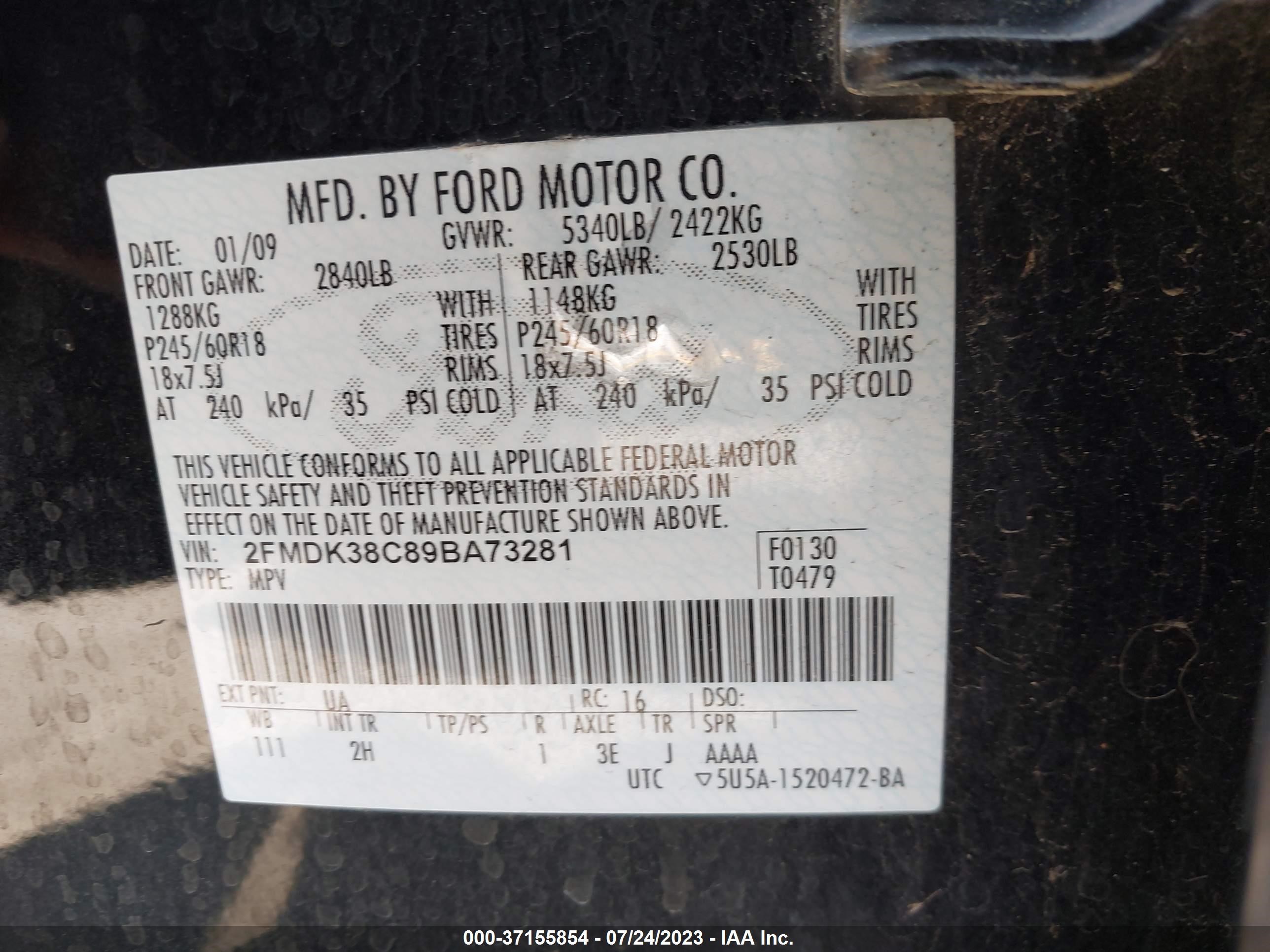 Photo 8 VIN: 2FMDK38C89BA73281 - FORD EDGE 