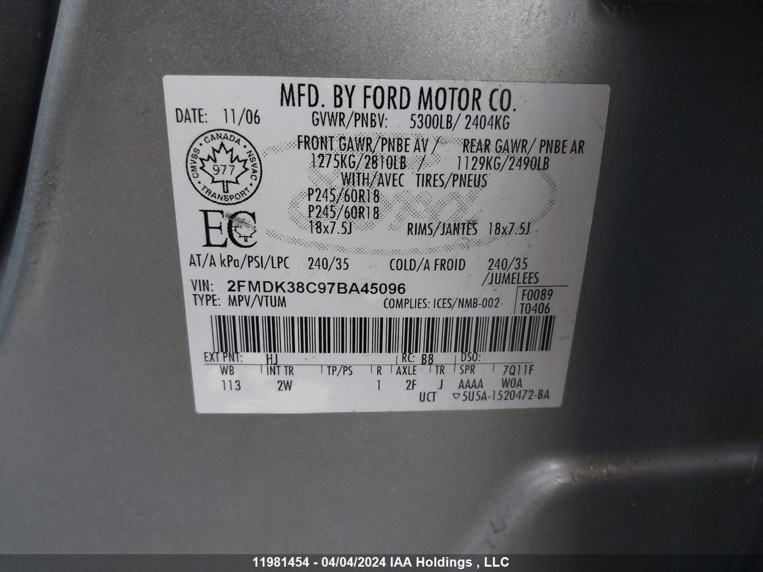 Photo 8 VIN: 2FMDK38C97BA45096 - FORD EDGE 