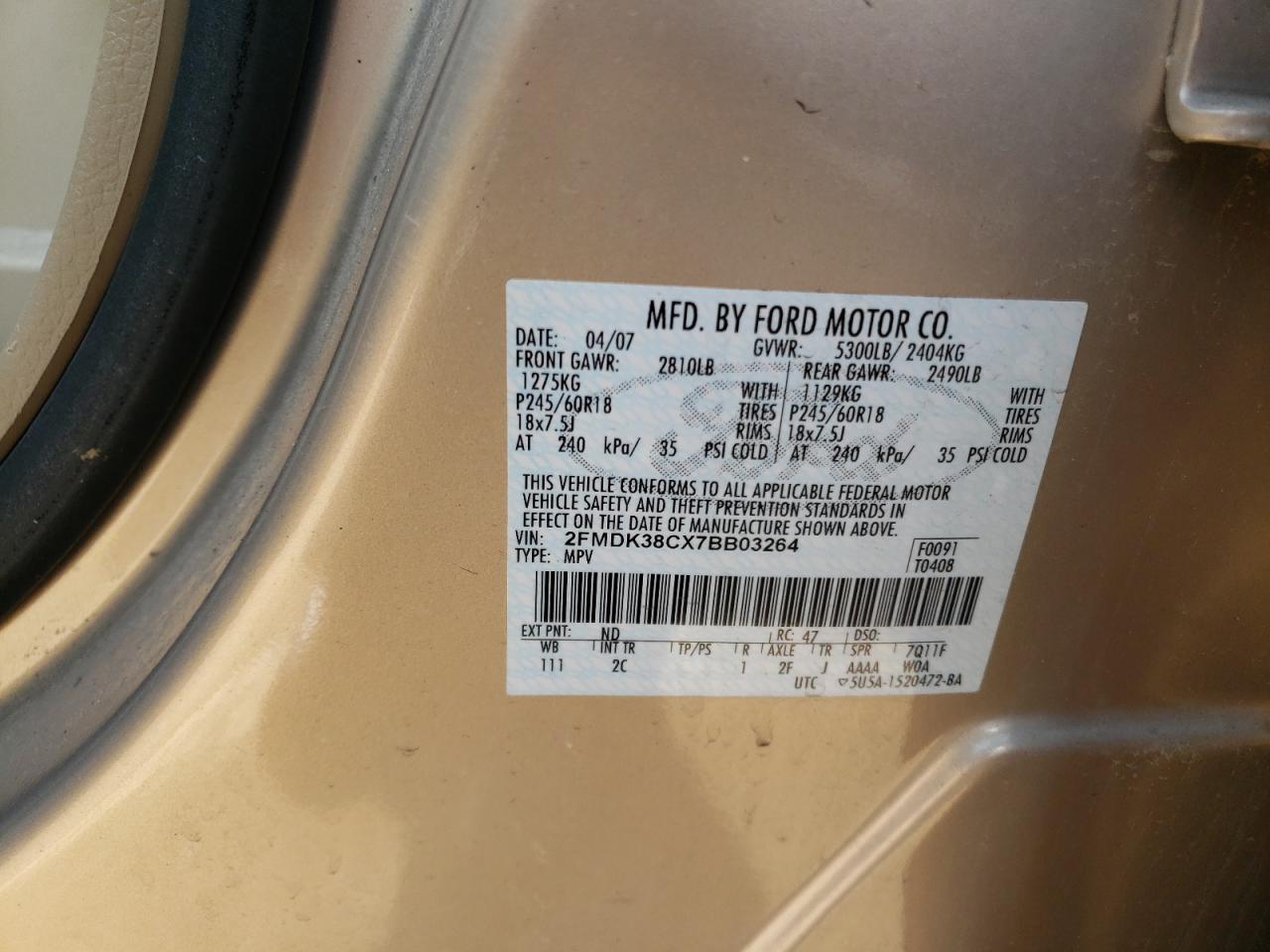 Photo 11 VIN: 2FMDK38CX7BB03264 - FORD EDGE 