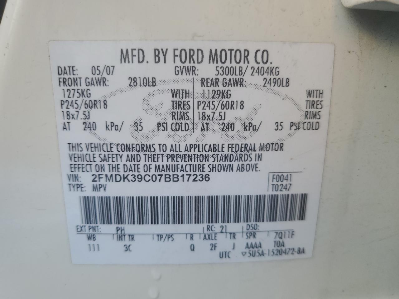 Photo 12 VIN: 2FMDK39C07BB17236 - FORD EDGE 