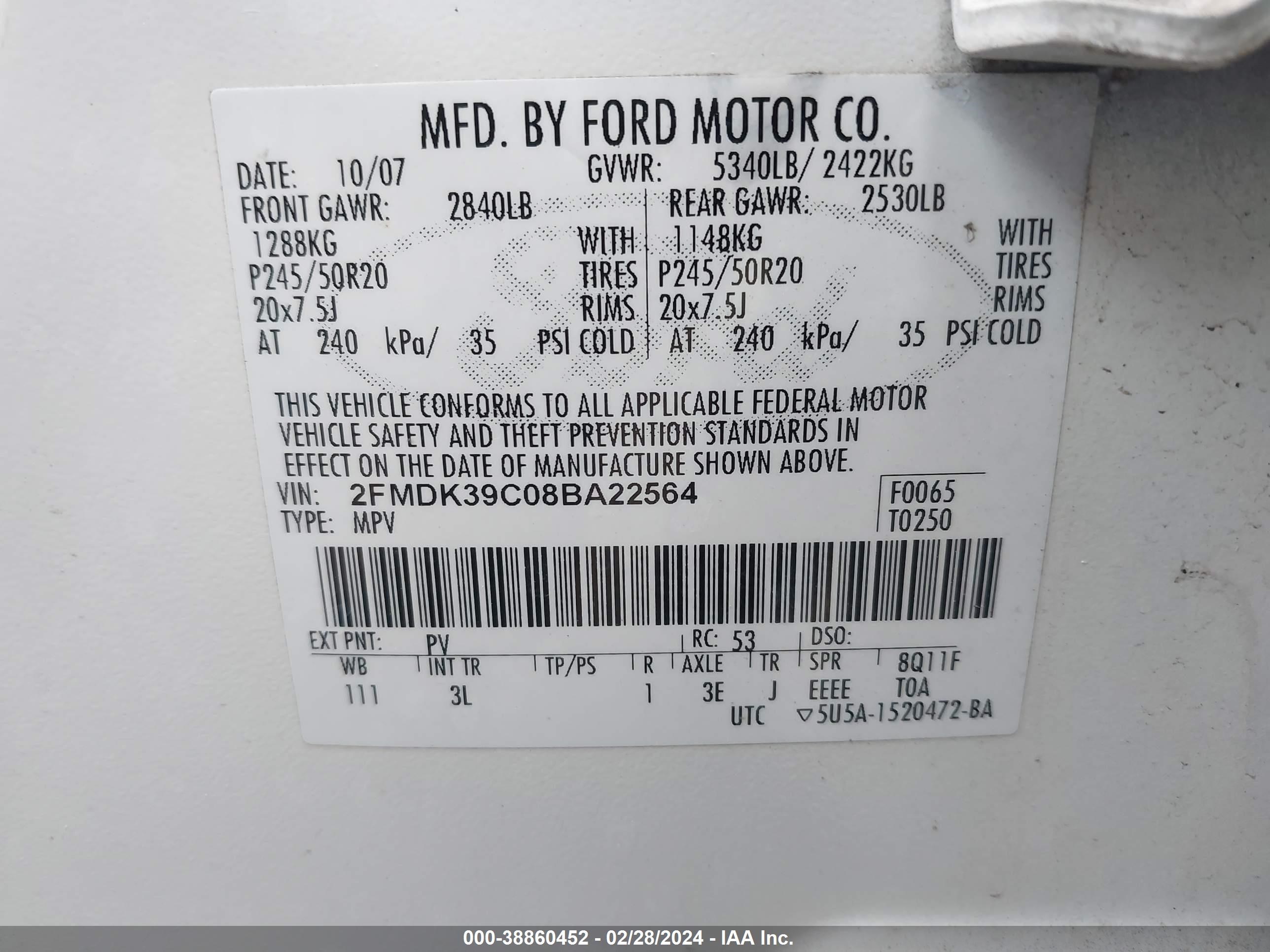 Photo 8 VIN: 2FMDK39C08BA22564 - FORD EDGE 