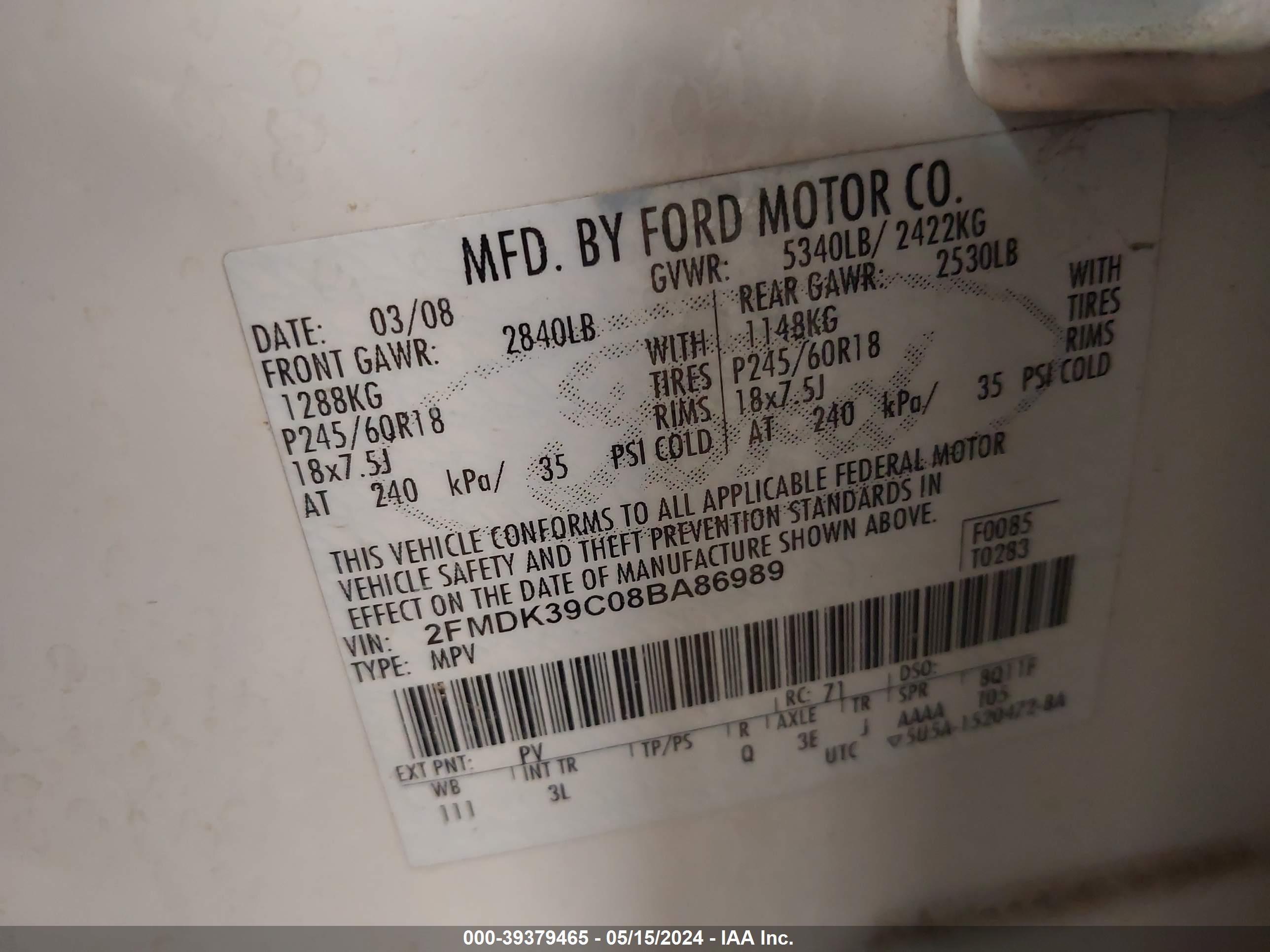 Photo 8 VIN: 2FMDK39C08BA86989 - FORD EDGE 