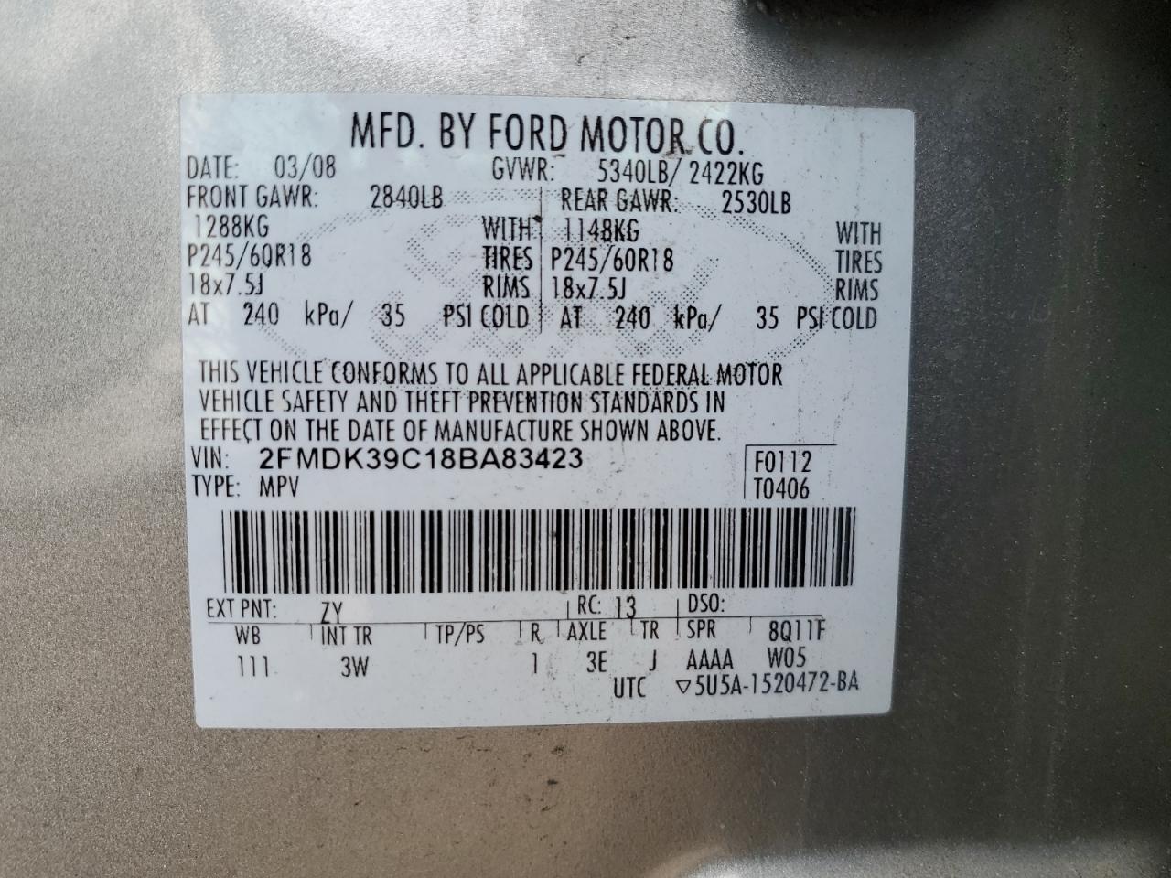 Photo 11 VIN: 2FMDK39C18BA83423 - FORD EDGE 