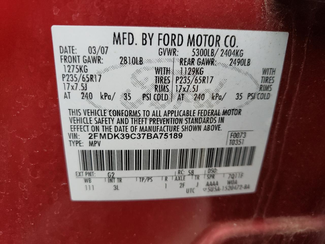 Photo 11 VIN: 2FMDK39C37BA75189 - FORD EDGE 