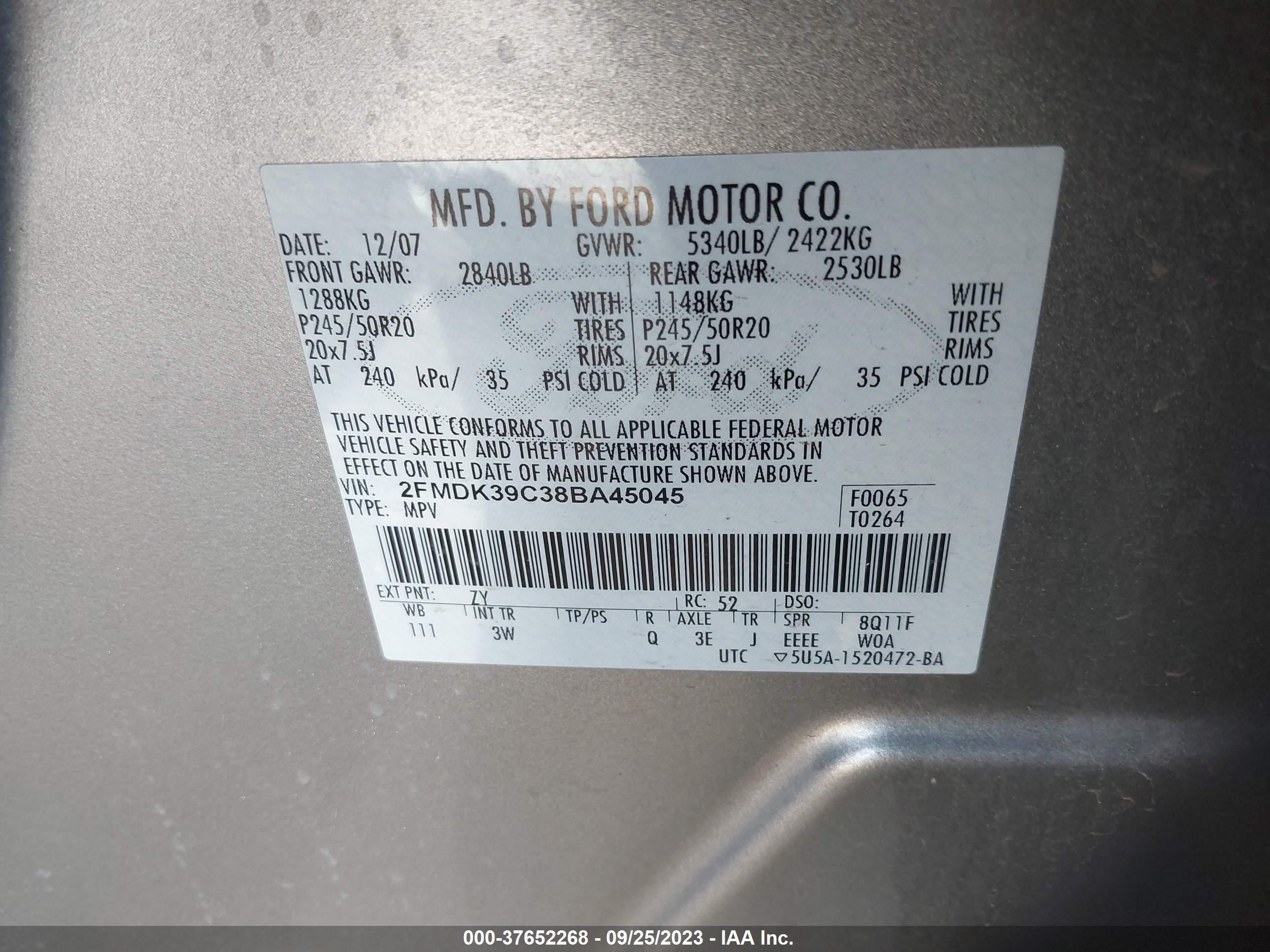 Photo 8 VIN: 2FMDK39C38BA45045 - FORD EDGE 