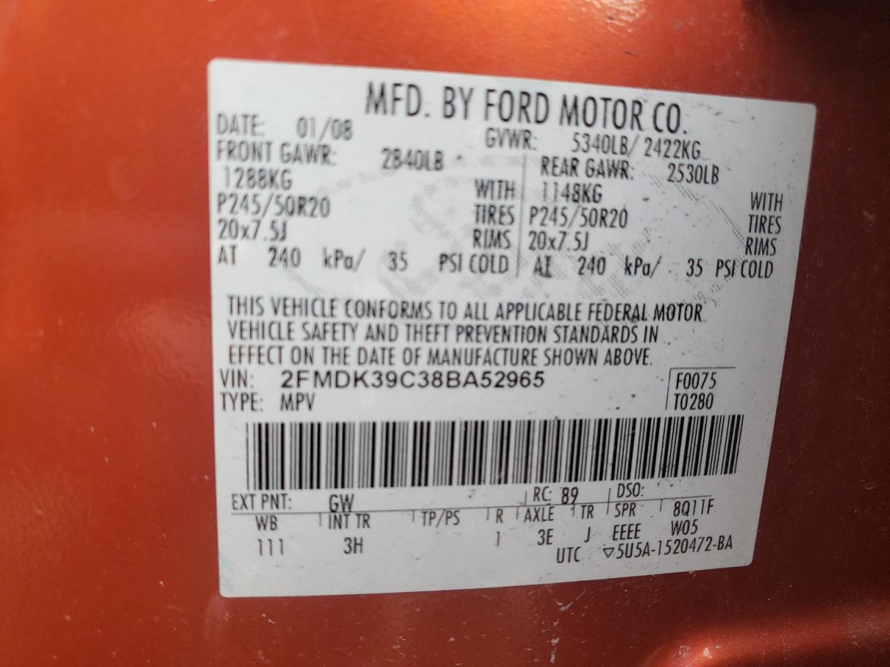 Photo 12 VIN: 2FMDK39C38BA52965 - FORD EDGE 