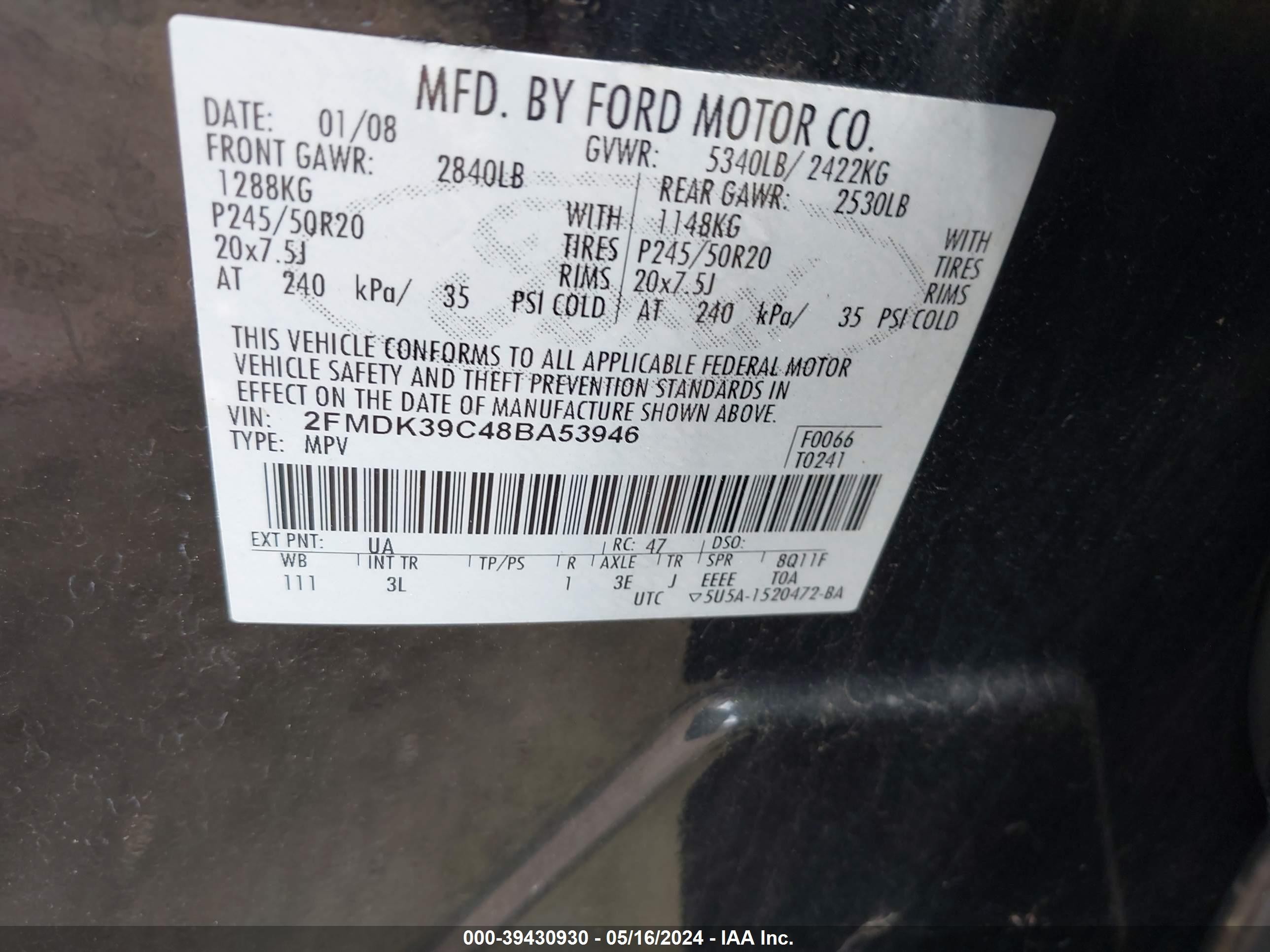 Photo 8 VIN: 2FMDK39C48BA53946 - FORD EDGE 