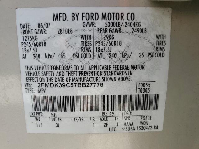 Photo 11 VIN: 2FMDK39C57BB27776 - FORD EDGE SEL P 