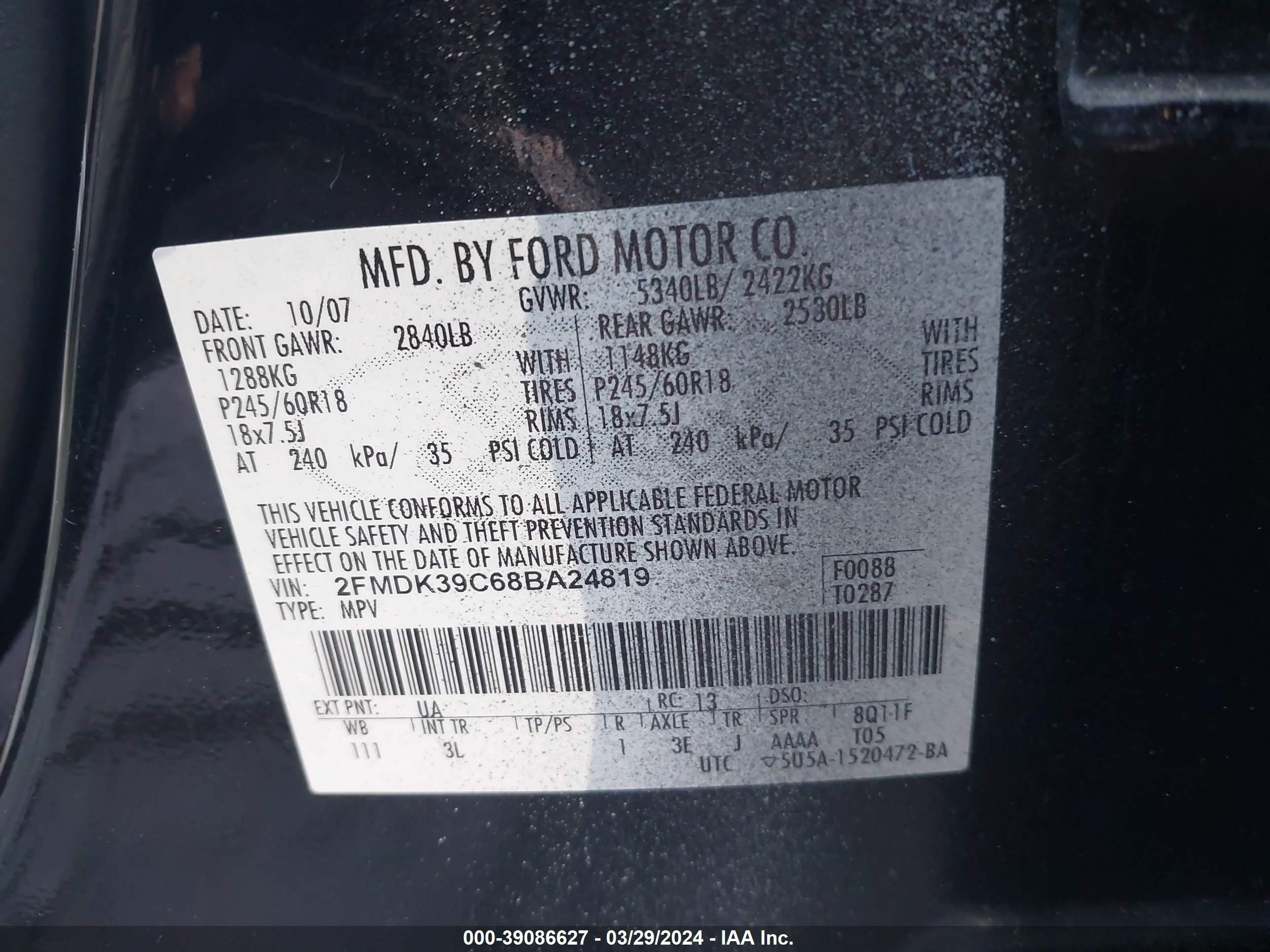 Photo 8 VIN: 2FMDK39C68BA24819 - FORD EDGE 