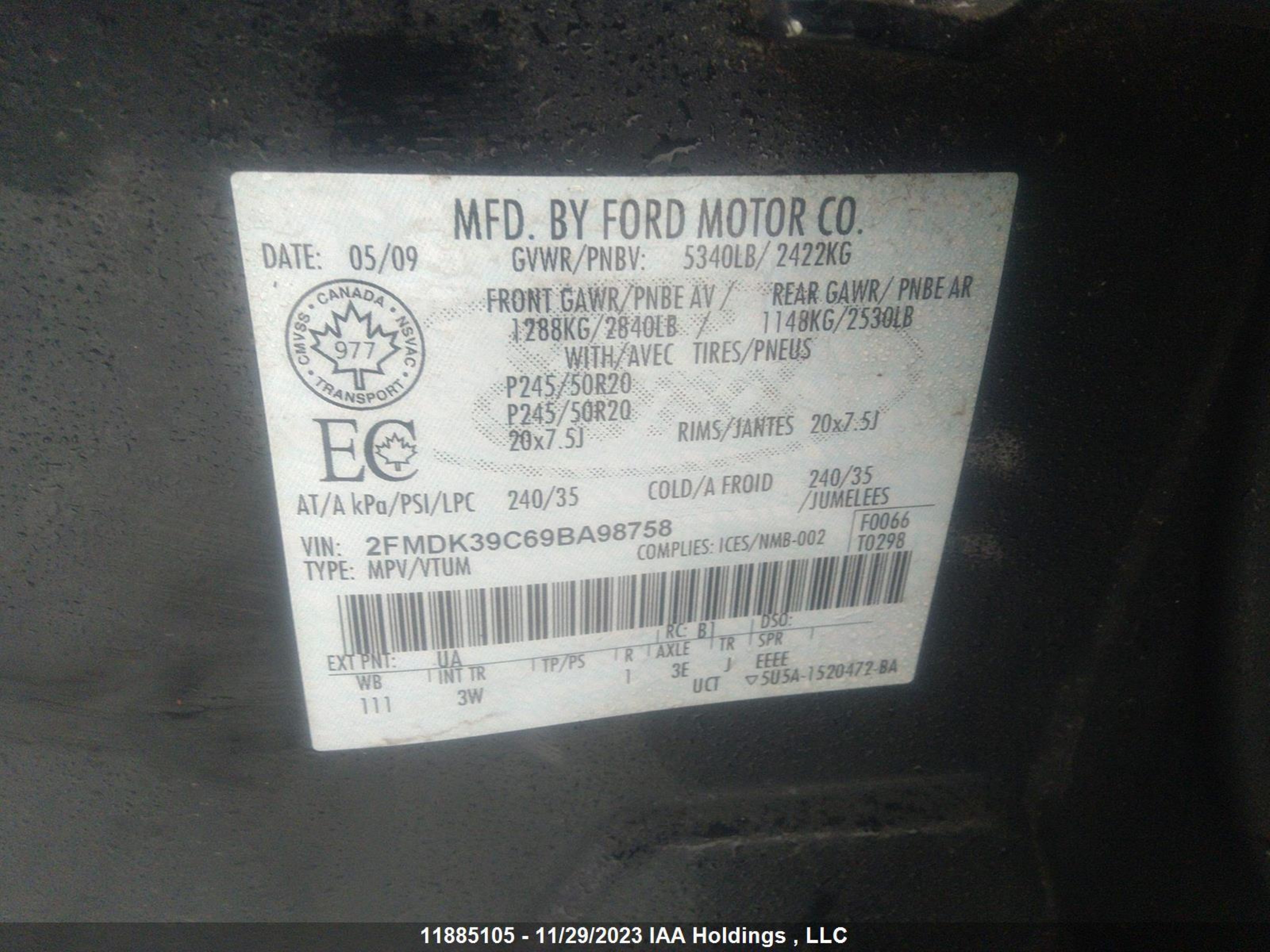 Photo 8 VIN: 2FMDK39C69BA98758 - FORD EDGE 